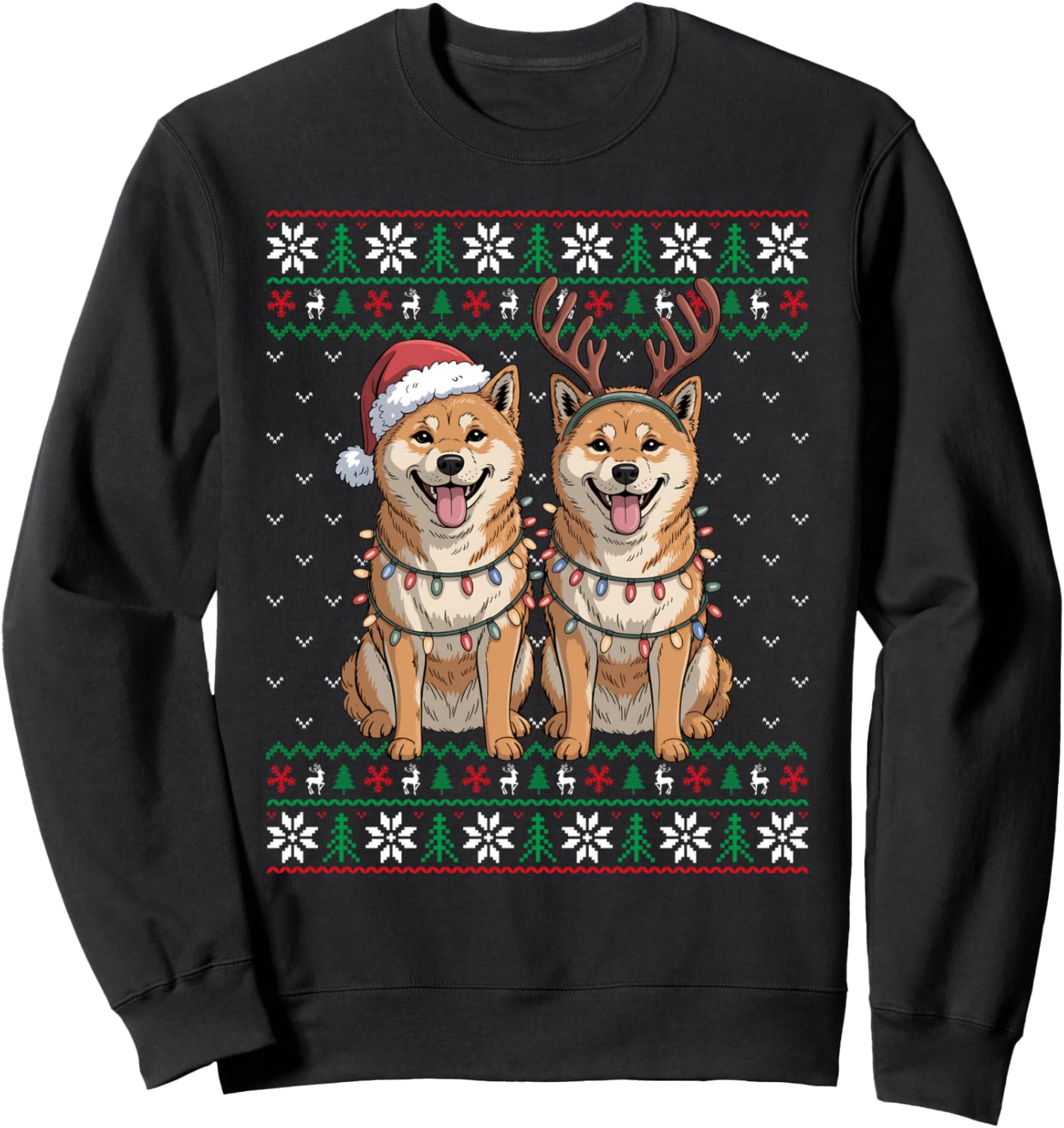 Ugly Xmas Lights Men Women Shiba Inu Dog Christmas Sweater Sweatshirt