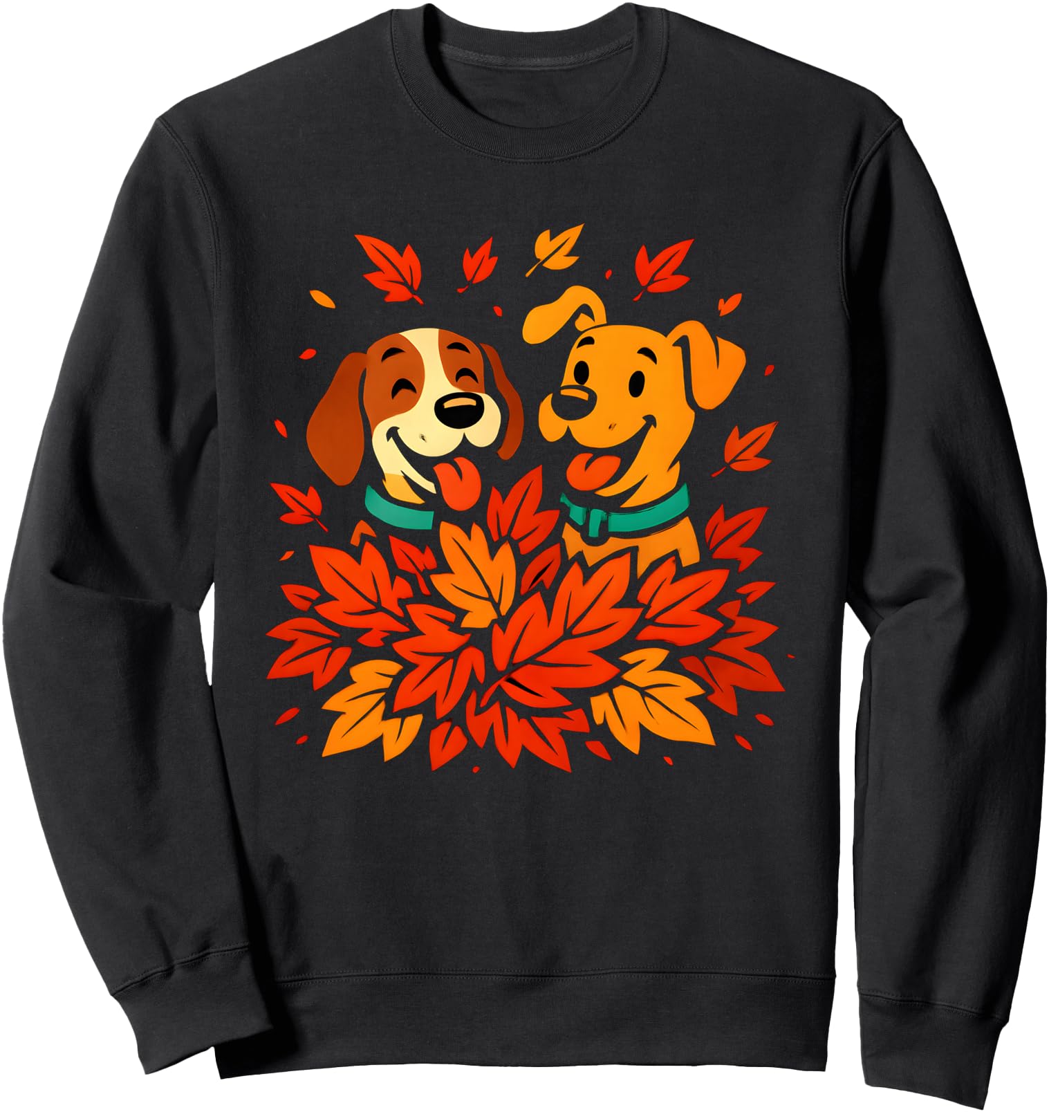 Cute Dogs Playing in Autumn Leaves Fall Puppy Dog Design Sweatshirt