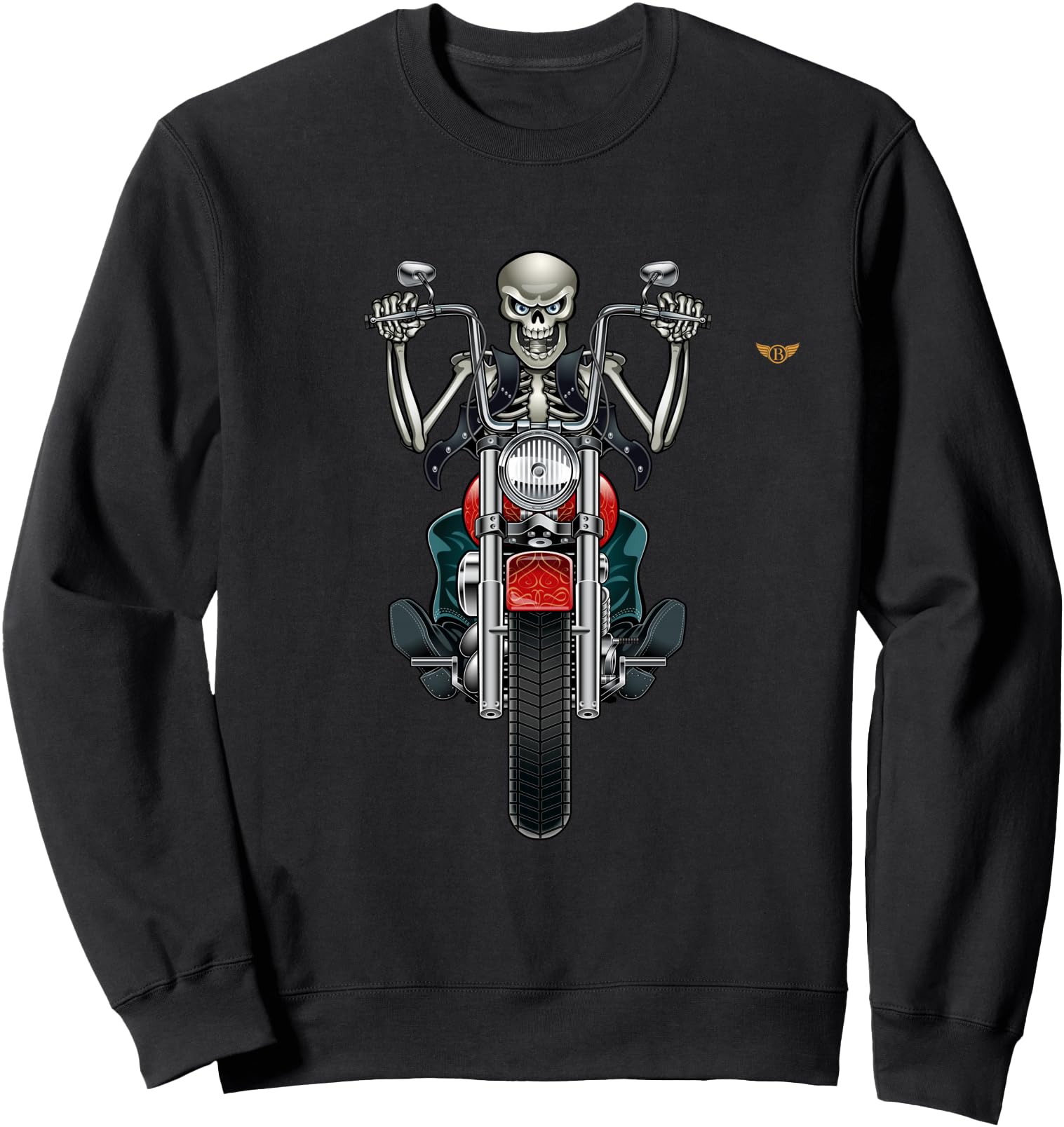 Cool Wild Skelton Riding Motor Bike Illustration Graphic Sweatshirt