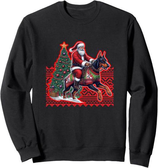 Christmas Doberman with Santa riding Doberman Christmas Sweatshirt