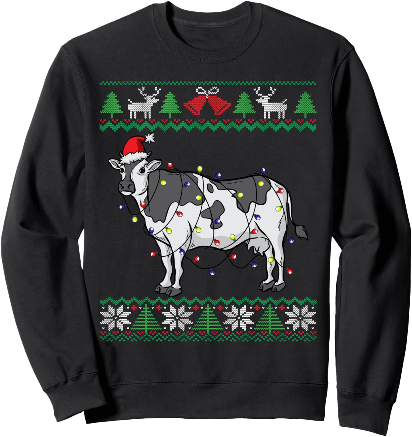 Cow Santa Claus & Lights Funny Dairy Farmer Ugly Christmas Sweatshirt