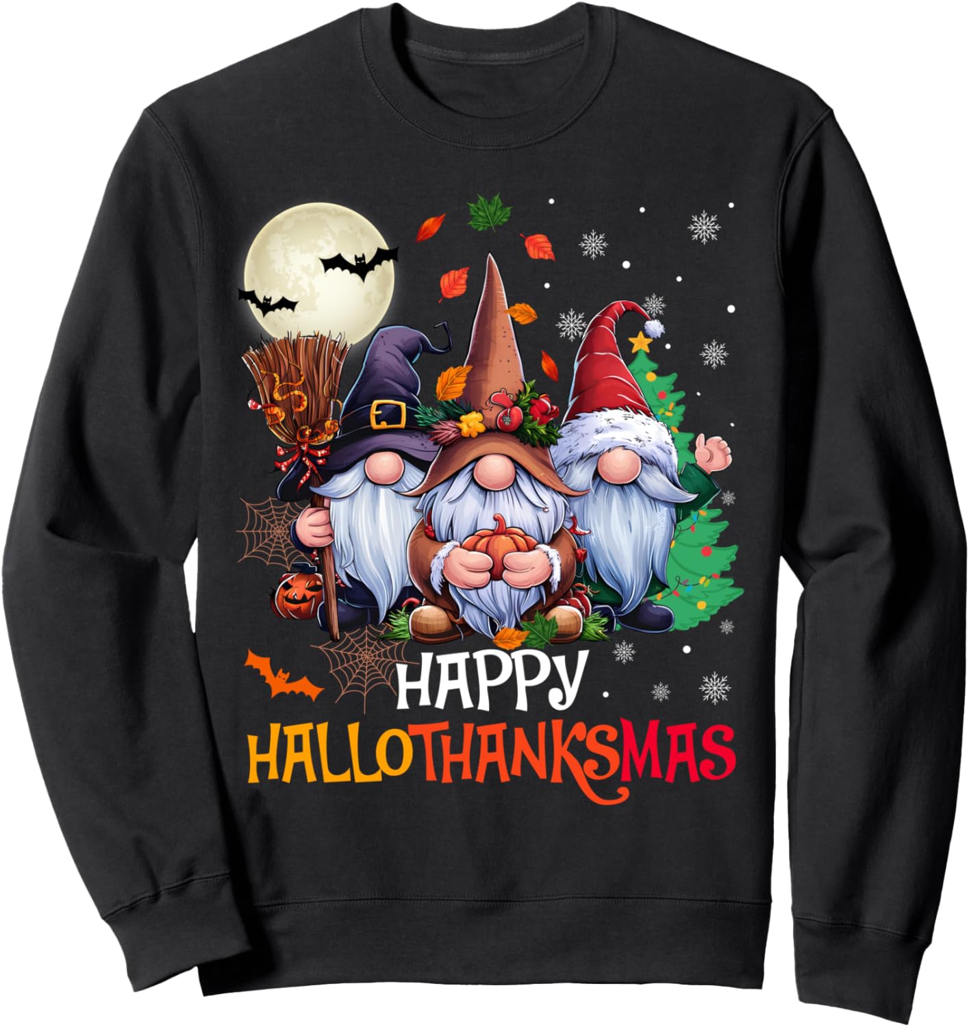 Happy Hallothanksmas Gnomes Lover Halloween Merry Christmas Sweatshirt
