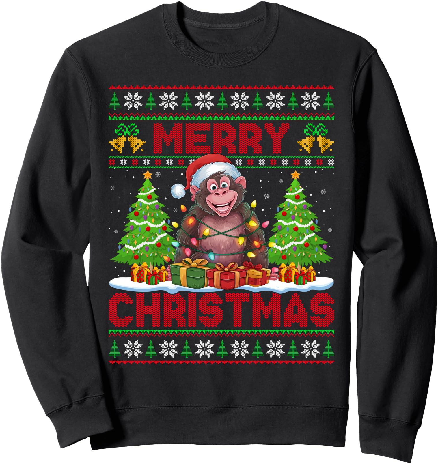 Chimpanzee Monkey Ugly Christmas Sweaters Santa Lights Xmas Sweatshirt