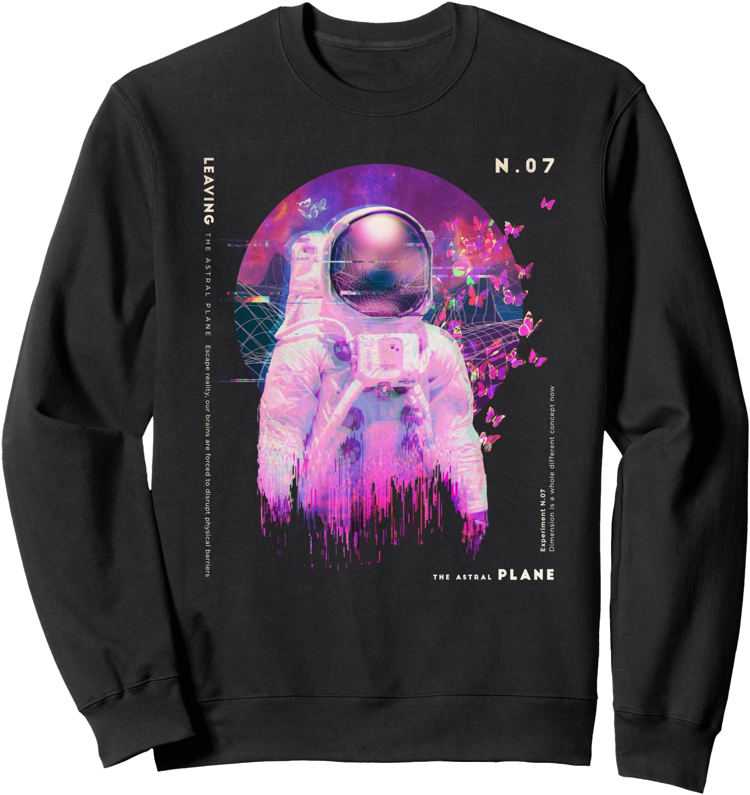 Astronaut vs Butterflies l Glitch Japanese Vaporwave Style Sweatshirt