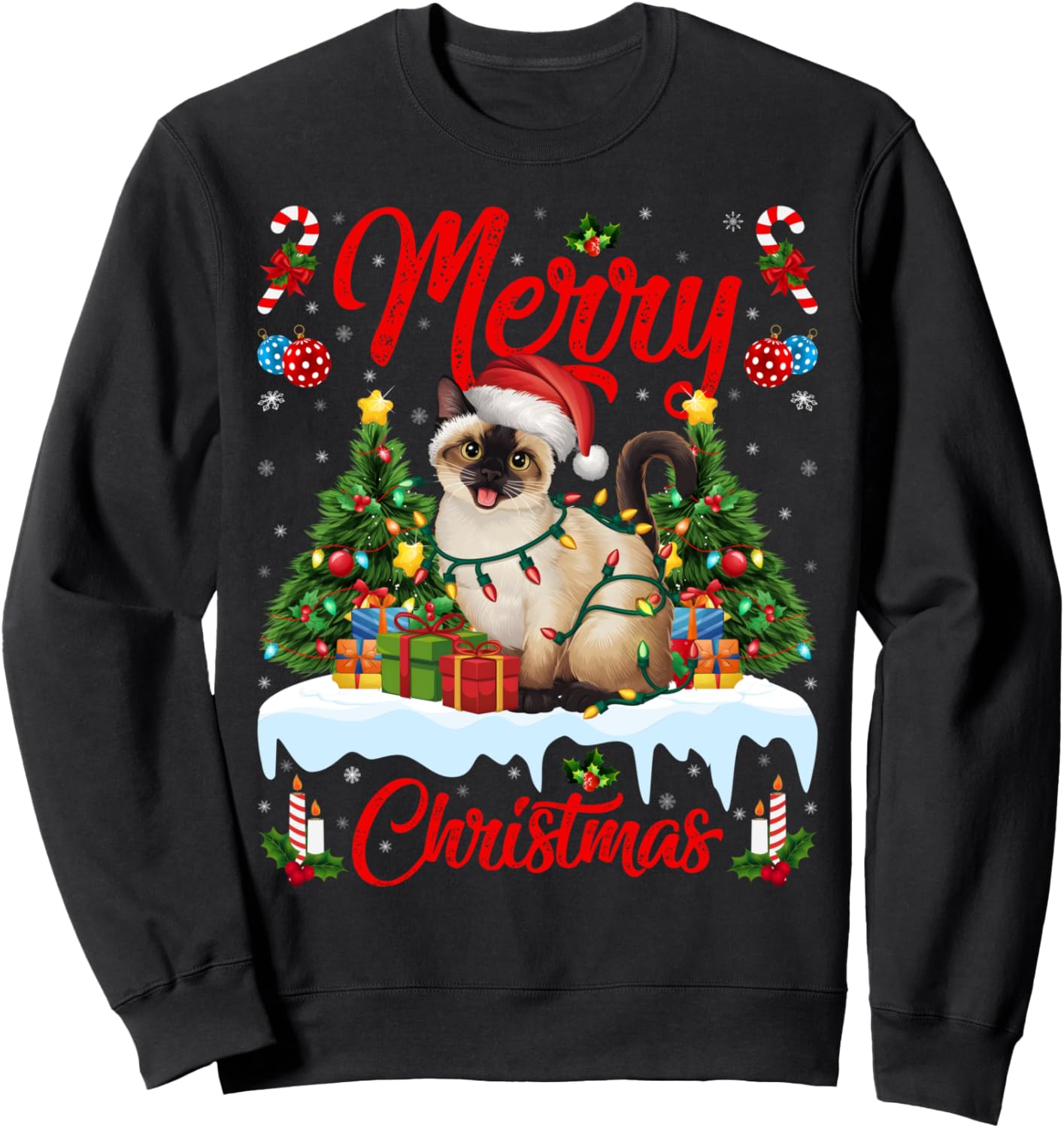 Siamese Cat Xmas Tree Lighting Santa Siamese Cat Christmas Sweatshirt