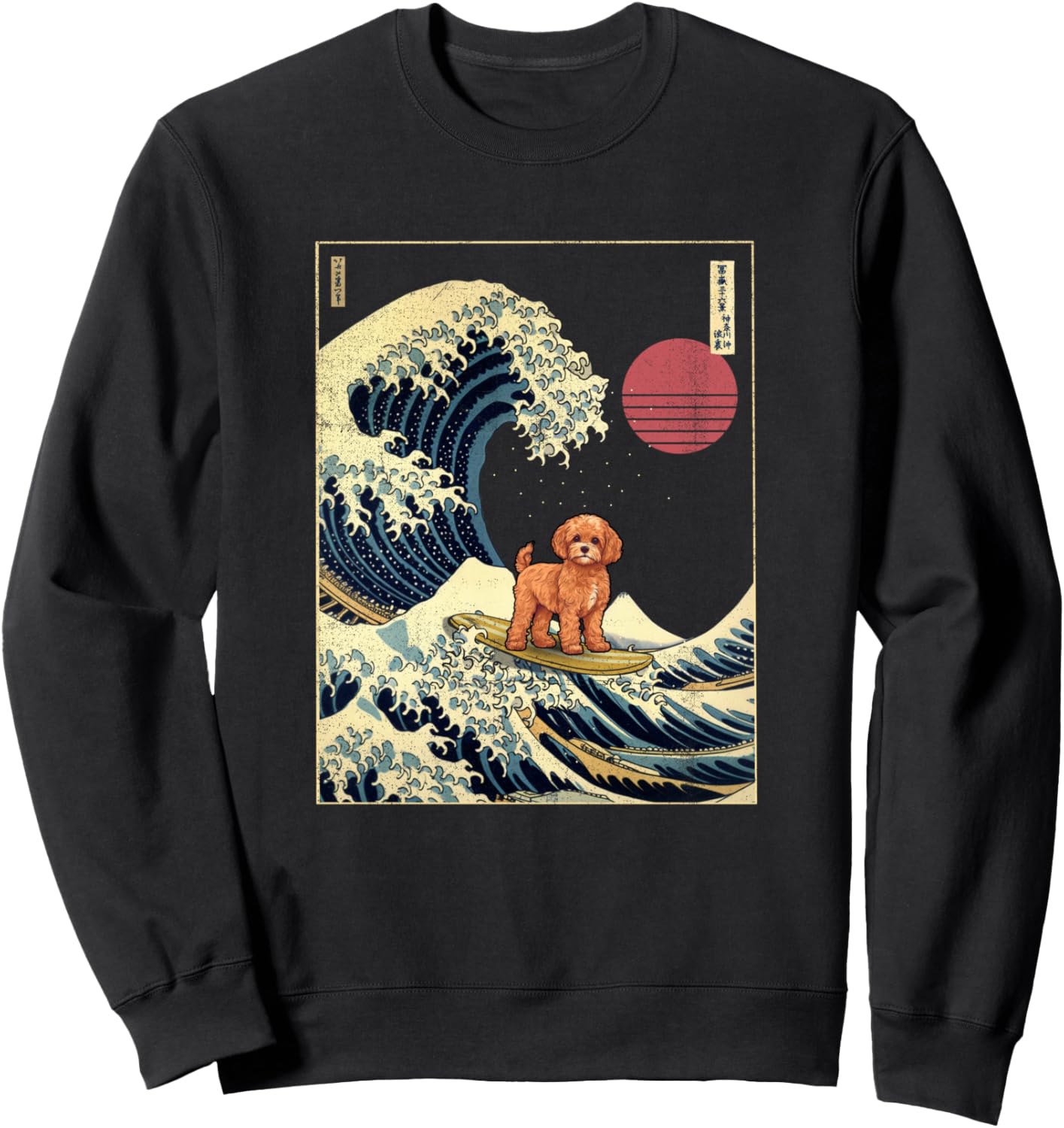 Cavapoo Japanese Kanagawa Wave Funny Surf Dog Sweatshirt