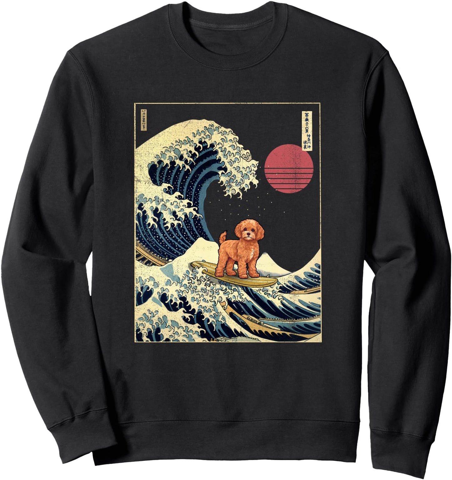 Cavapoo Japanese Kanagawa Wave Funny Surf Dog Sweatshirt