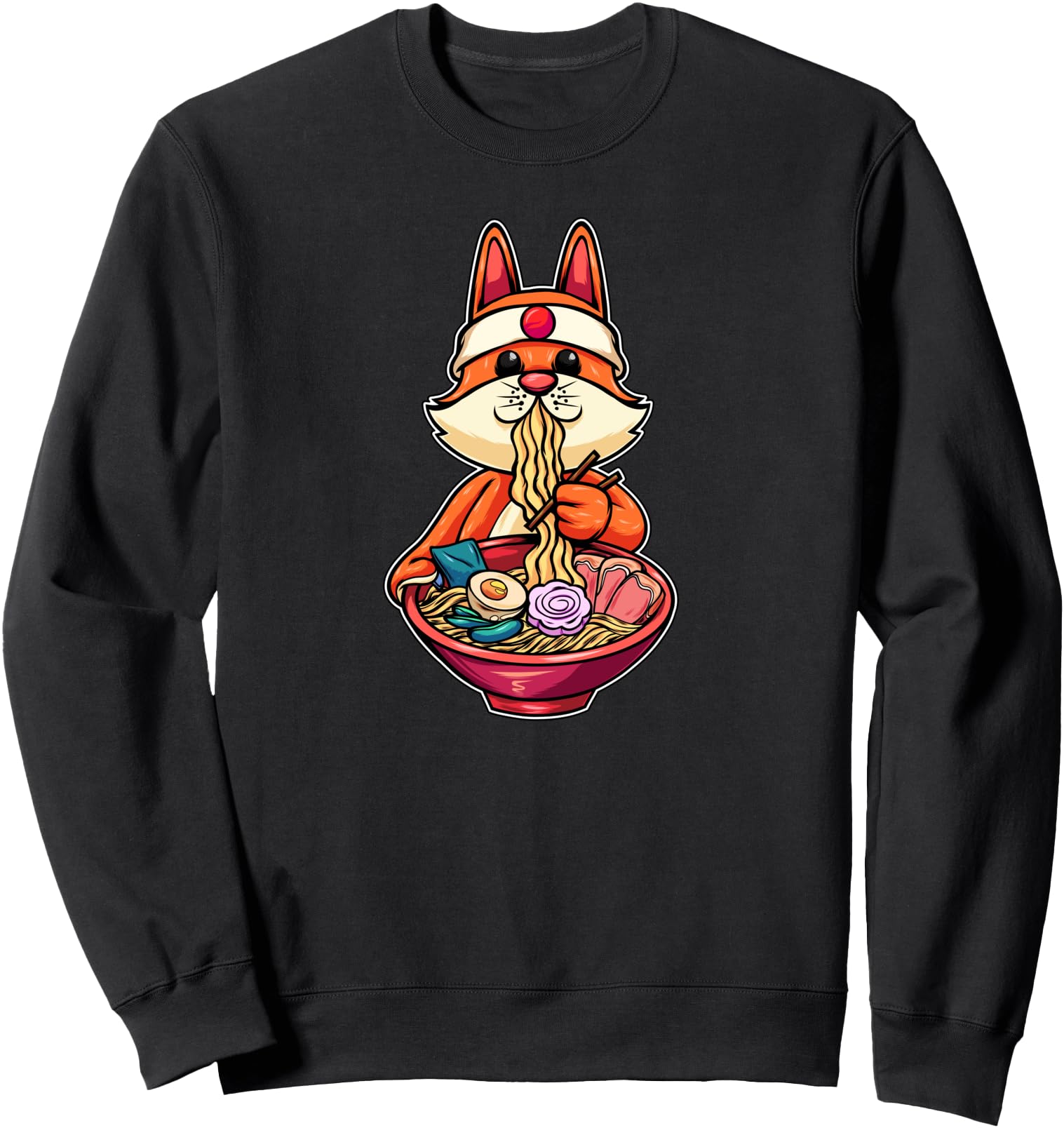 Funny Fox Eating Ramen Cute Japanese Fox Ramen Noodles Sweatshirt