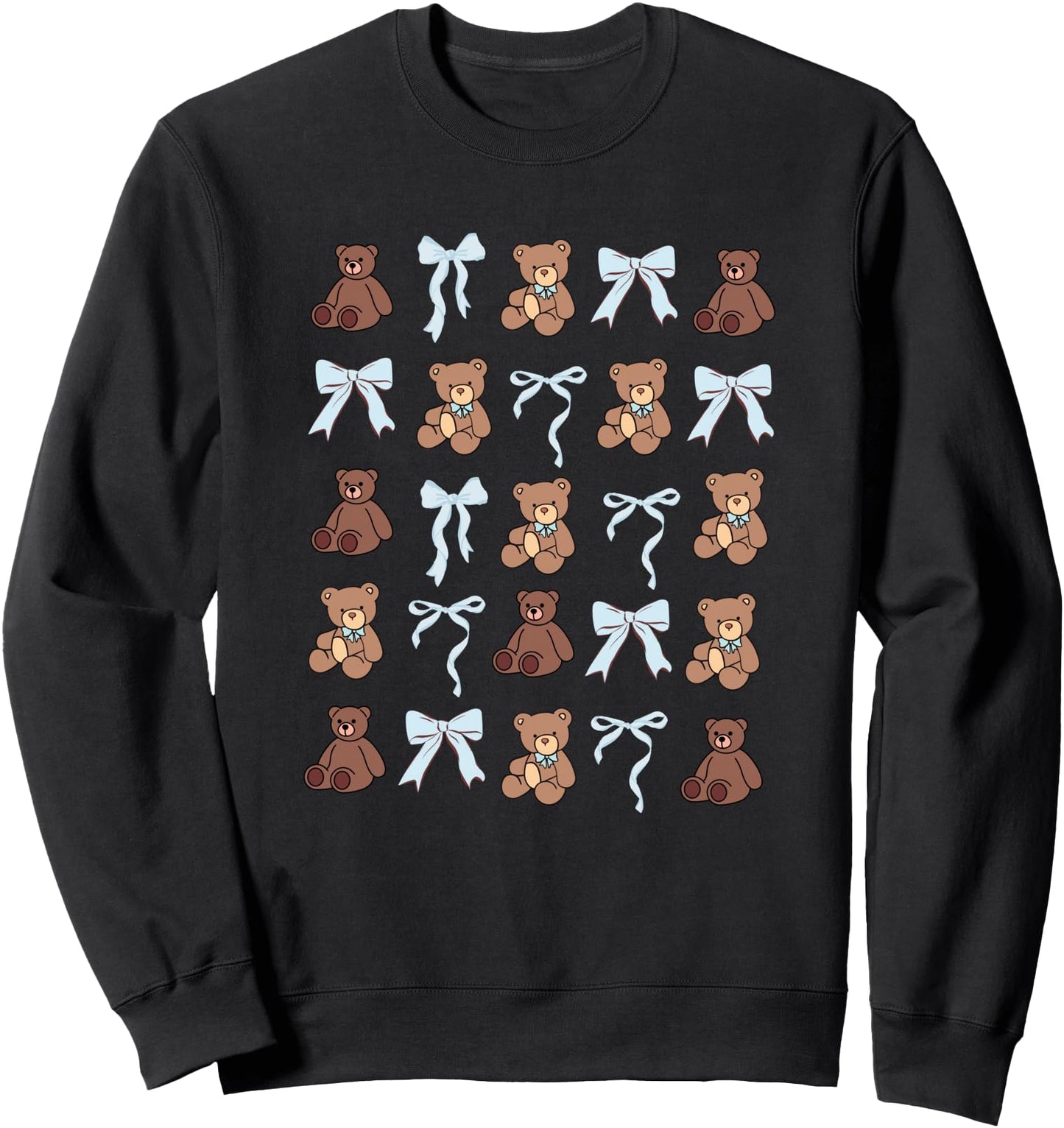Preppy Teddy Bear Blue Bows Coquette Aesthetic Sweatshirt