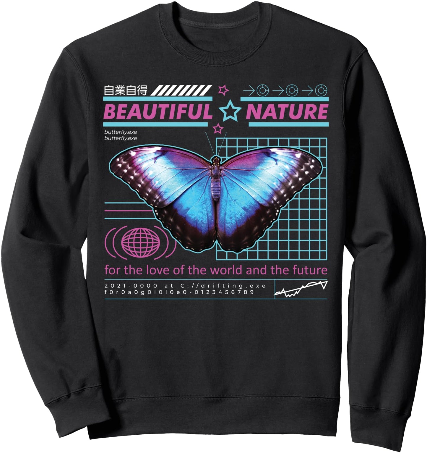 Vaporwave - Beautiful Nature - Butterfly Japanese Aesthetic Sweatshirt
