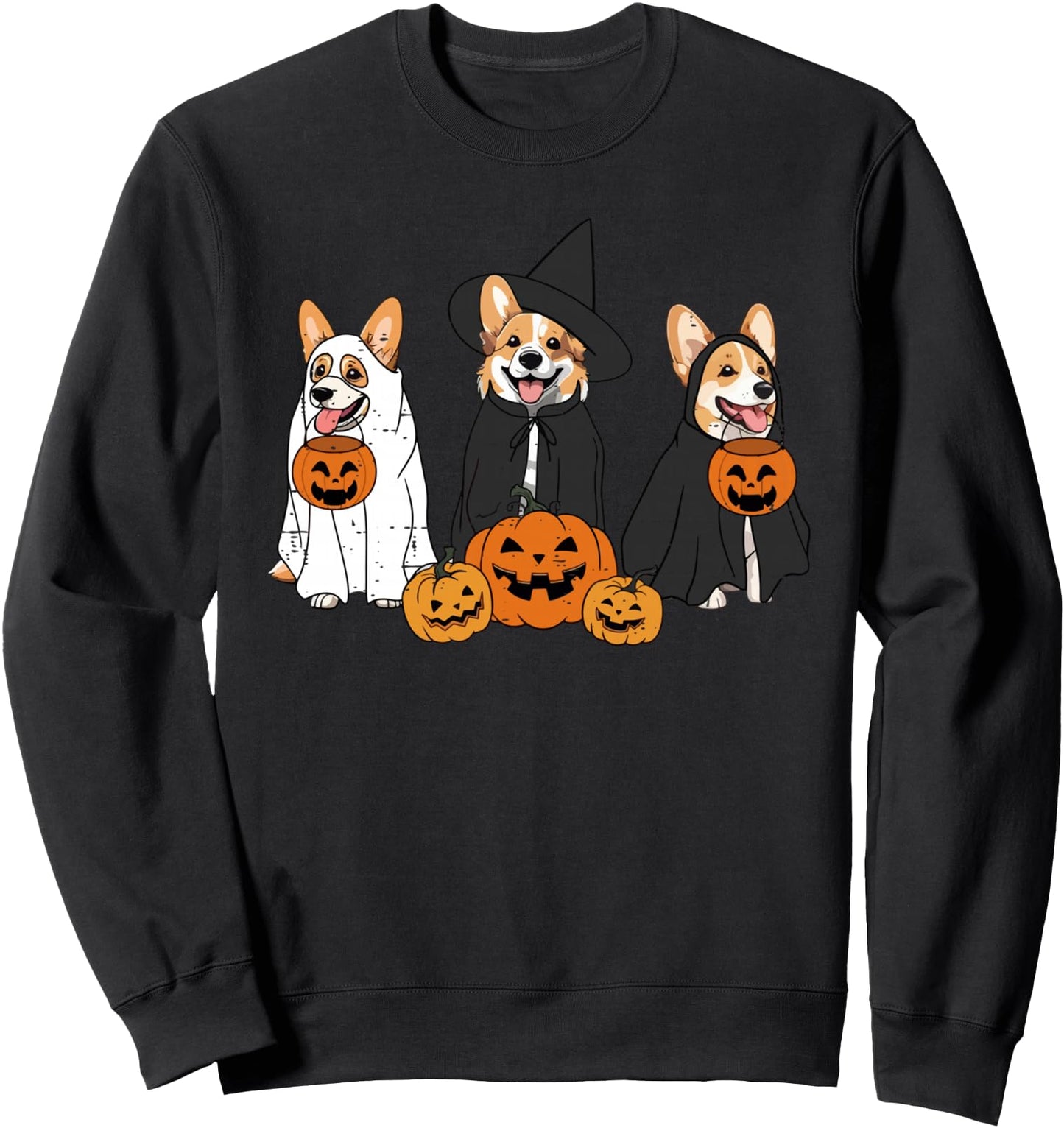 Retro Funny Ghost And Witch Corgi Dog Pumpkin Halloween Cute Sweatshirt