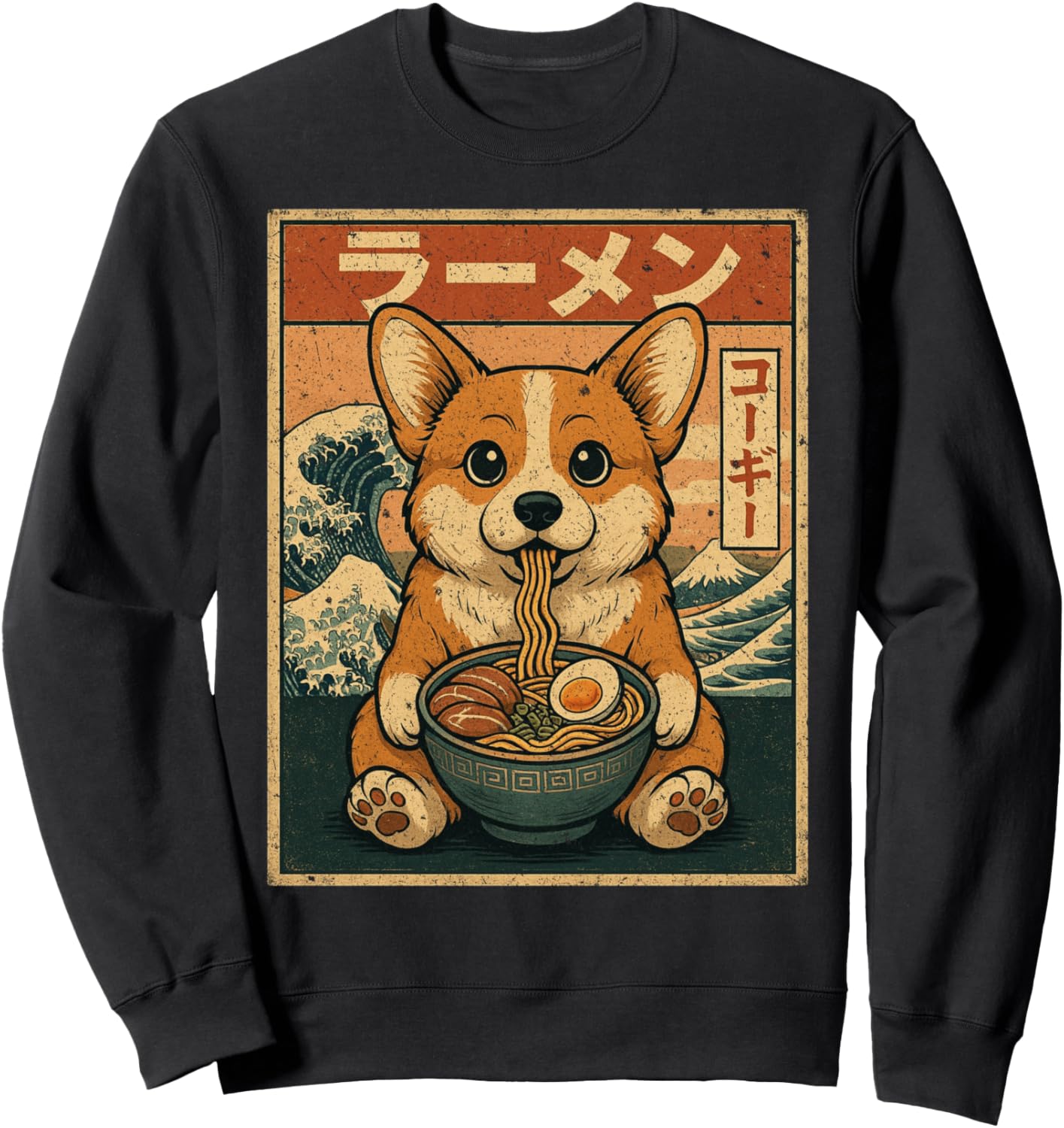 Funny Kawaii Ramen Corgi Japanese Noodles Corgi Eating Ramen Sweatshirt