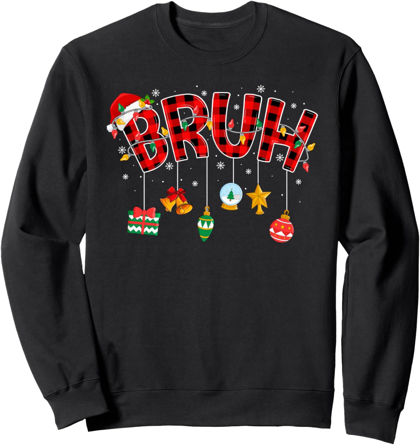 Bruh Christmas Lights Buffalo Plaid Teens Boys Xmas Pajamas Sweatshirt