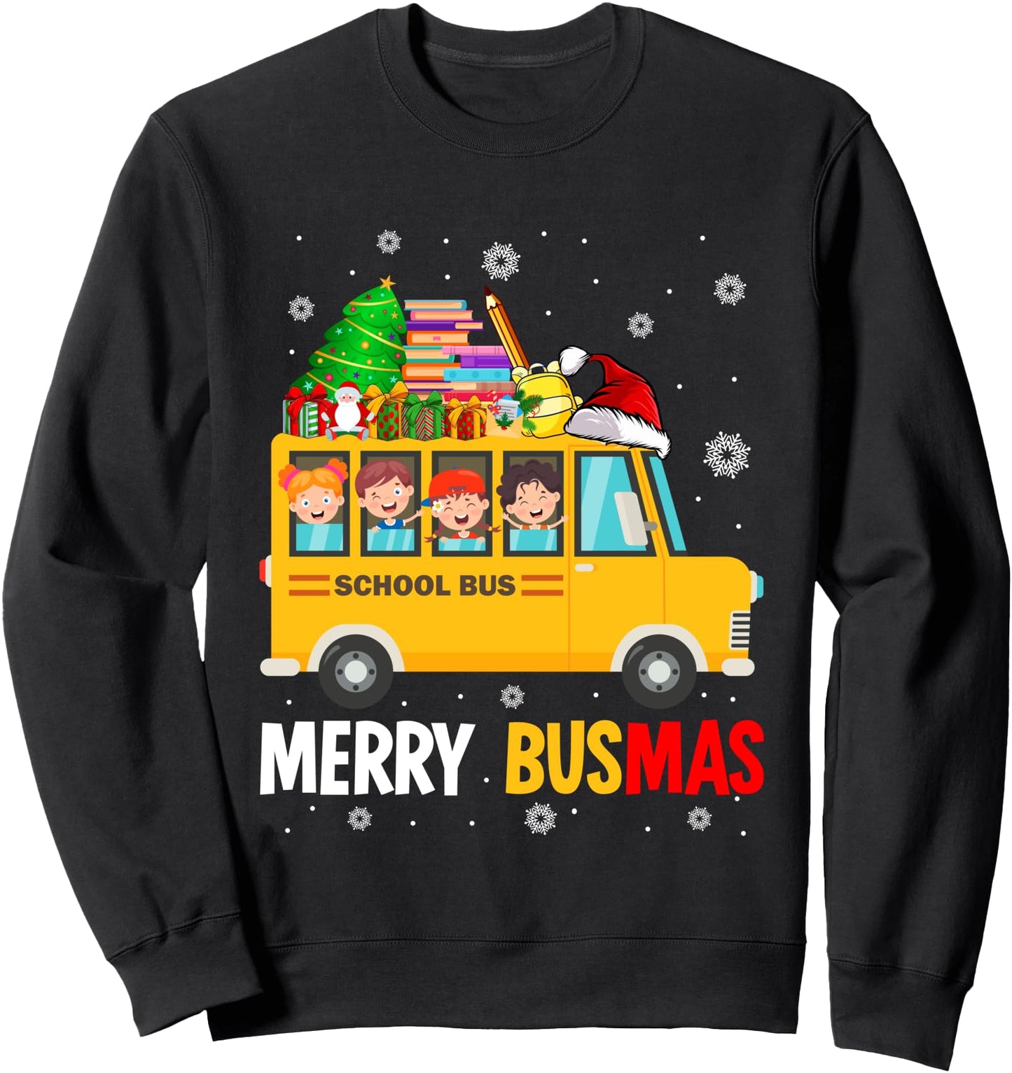 Merry Busmas Christmas School Bus Driver Xmas Santa Hat Sweatshirt