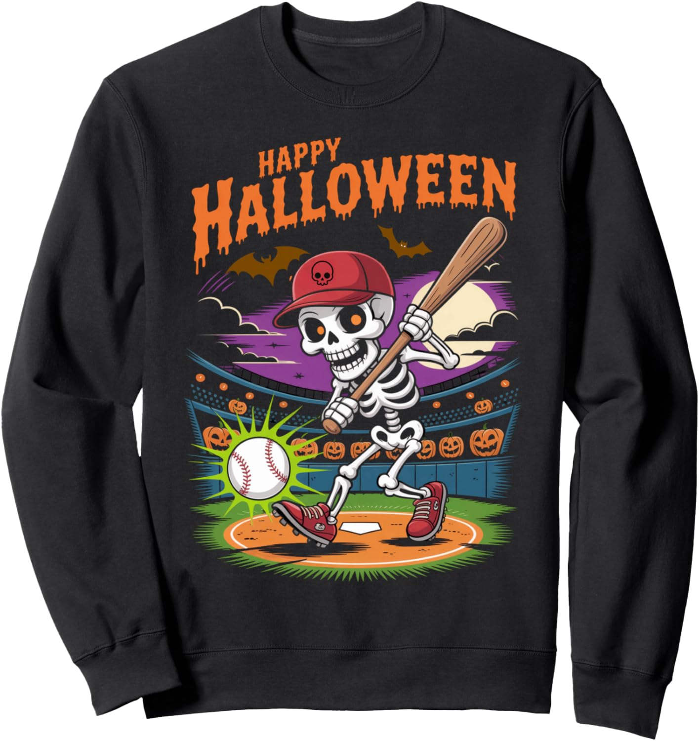 Scary Halloween Baseball Skeleton Spooky Sports Player Sweatshirt
