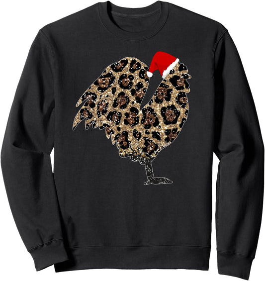 Christmas Chicken Leopard Print Funny Xmas Santa Hat Sweatshirt