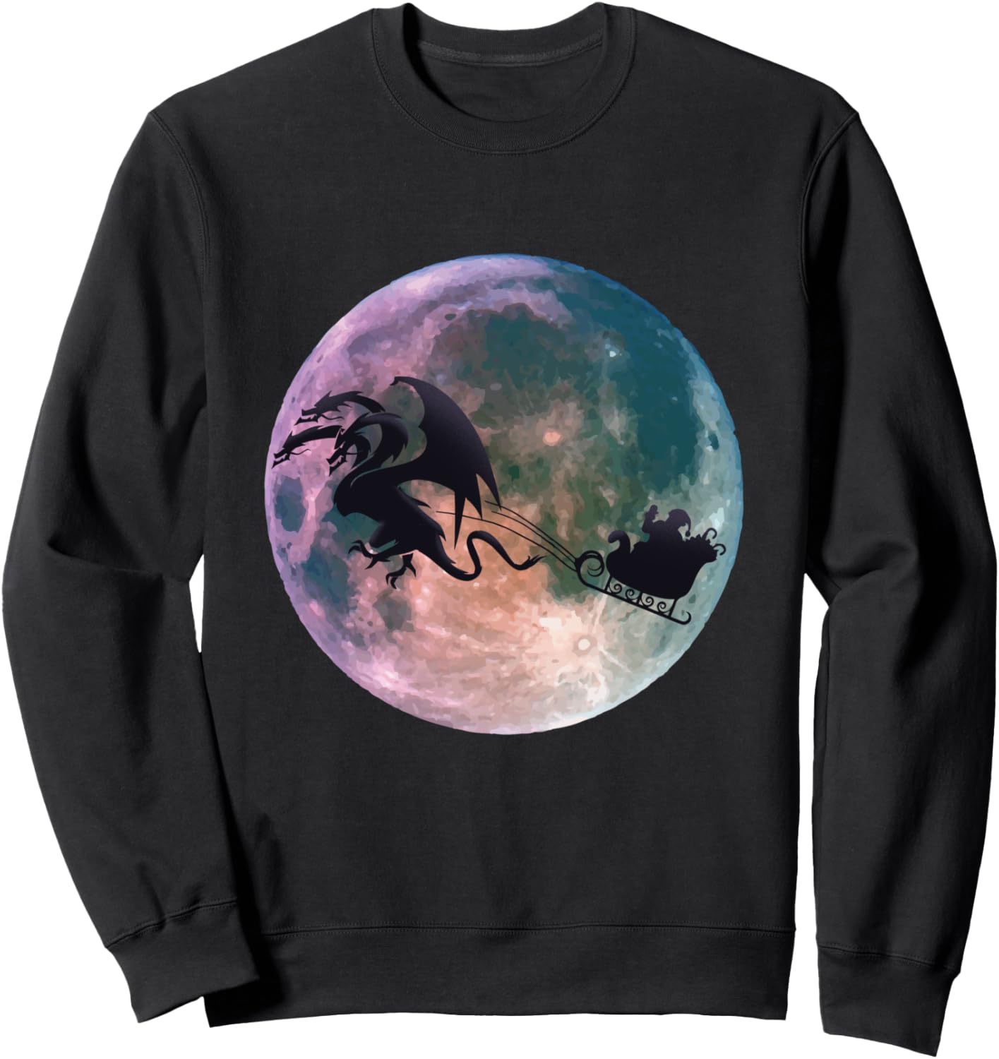 Christmas Santa Claus Flying Past the Moon With Dragon X-mas Sweatshirt