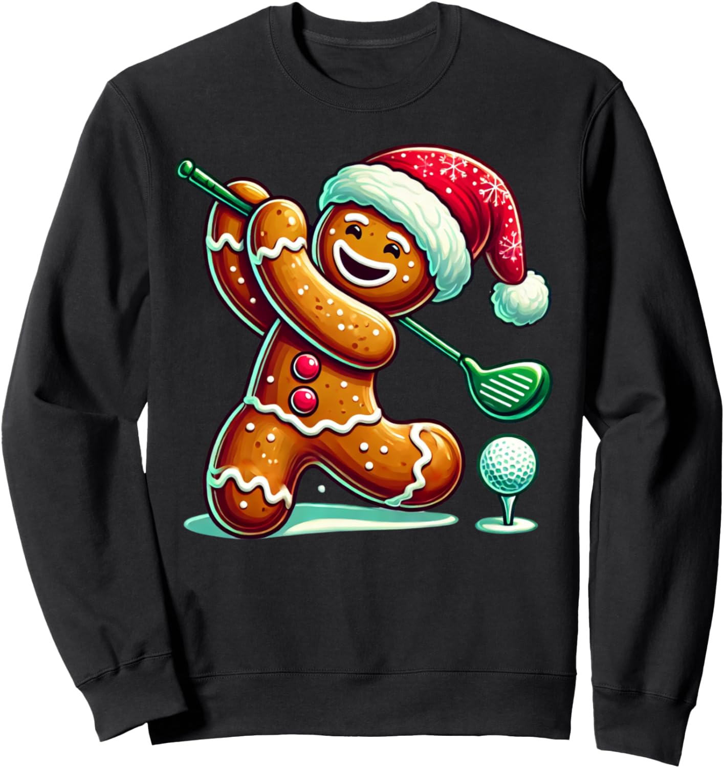Gingerbread Man Plays Golf Christmas Golfing Santa Sports Sweatshirt