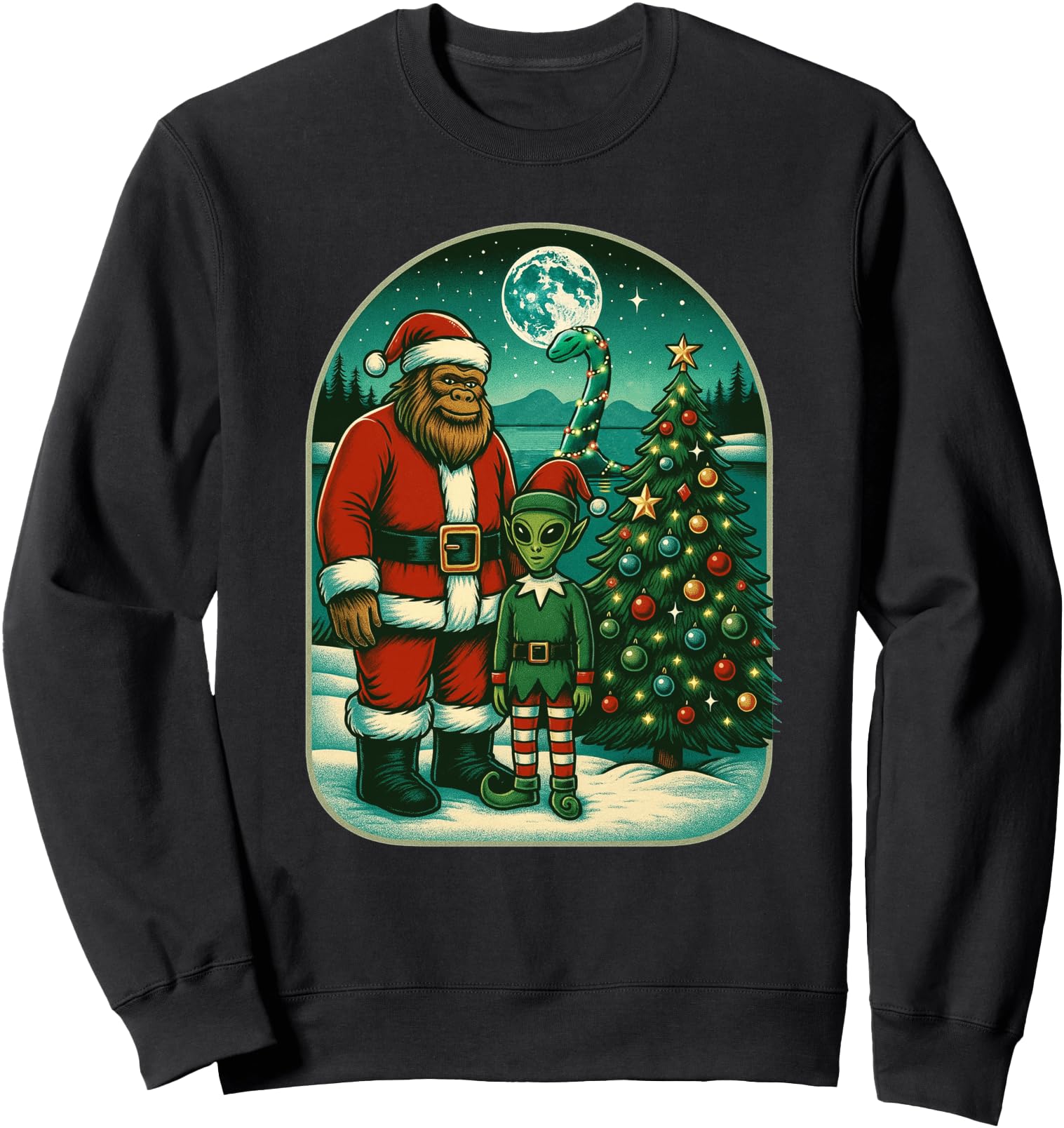 Bigfoot Alien Loch Ness Christmas Tree Sasquatch Boys Men Sweatshirt