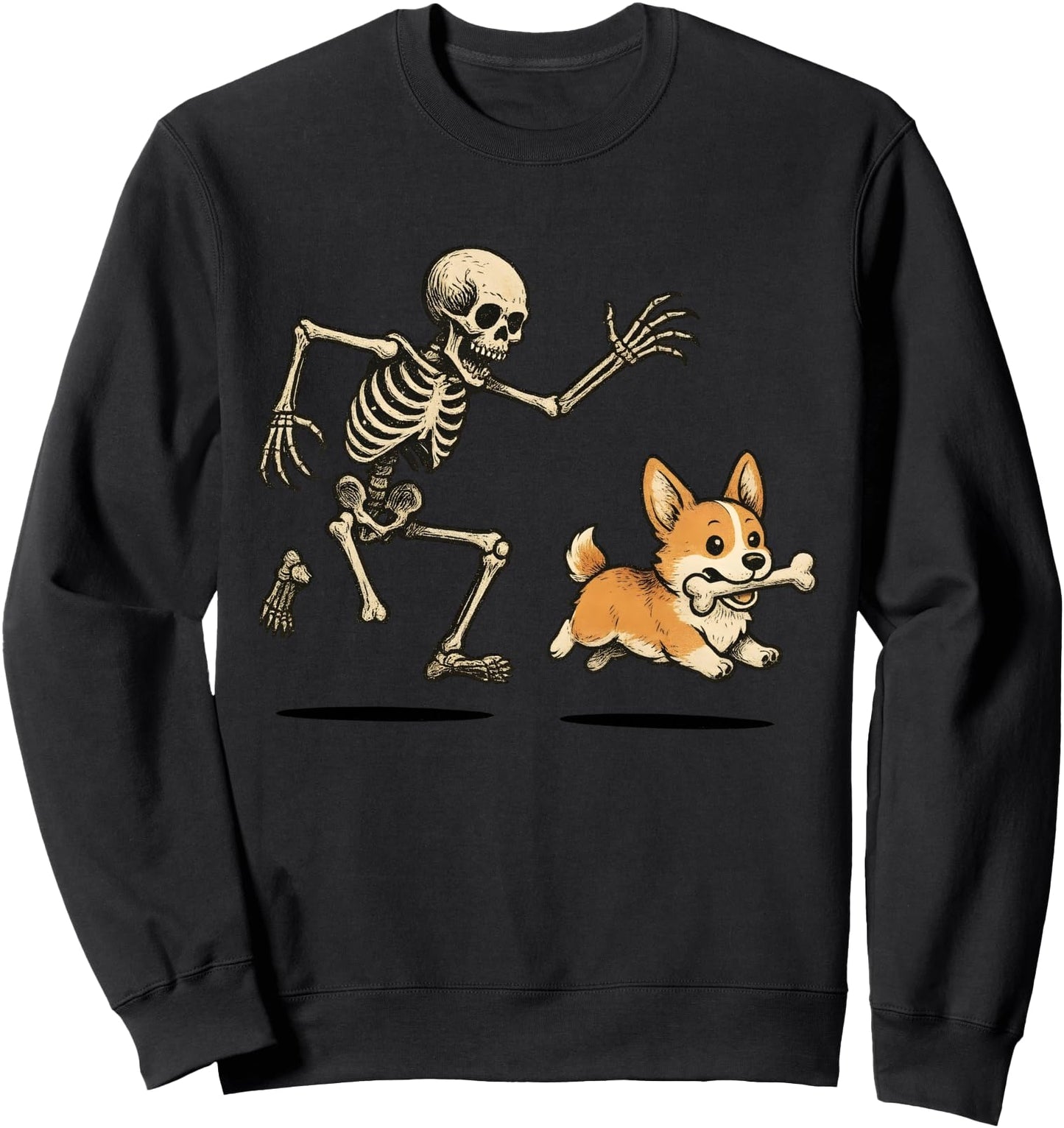 Funny Skeleton Chasing Corgi Halloween Dog Mom Pet Lover Sweatshirt
