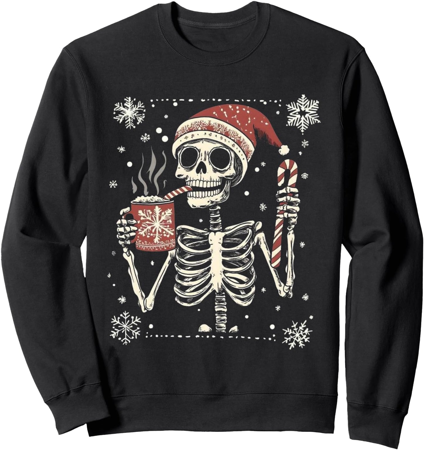 Skeleton With Santa Hat Drinking Coffee Hot Cocoa Christmas Sweatshirt