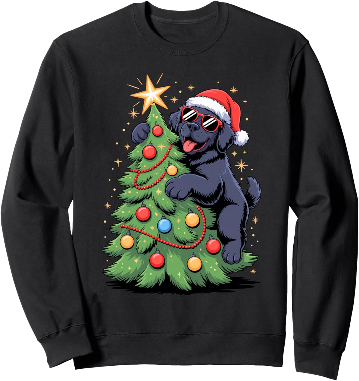Christmas Tree Newfoundland Dog Sunglasses Newfie Sweatshirt