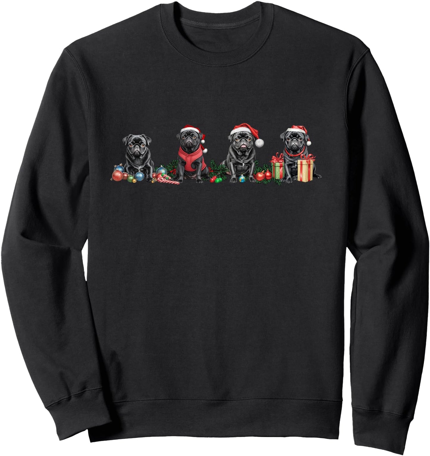 Christmas Black Pugs Funny Christmas Santa Pugs Design Sweatshirt