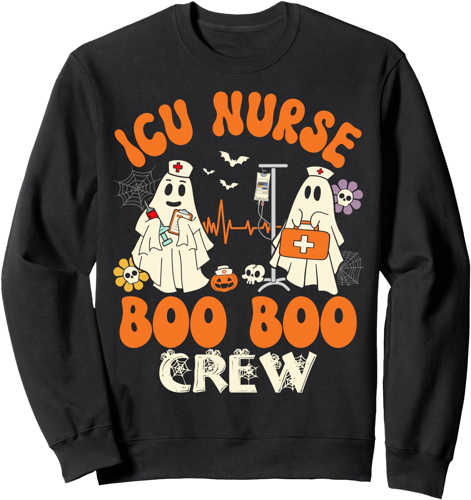 ICU Boo Crew Ghost Costume ICU Nurse Halloween Sweatshirt