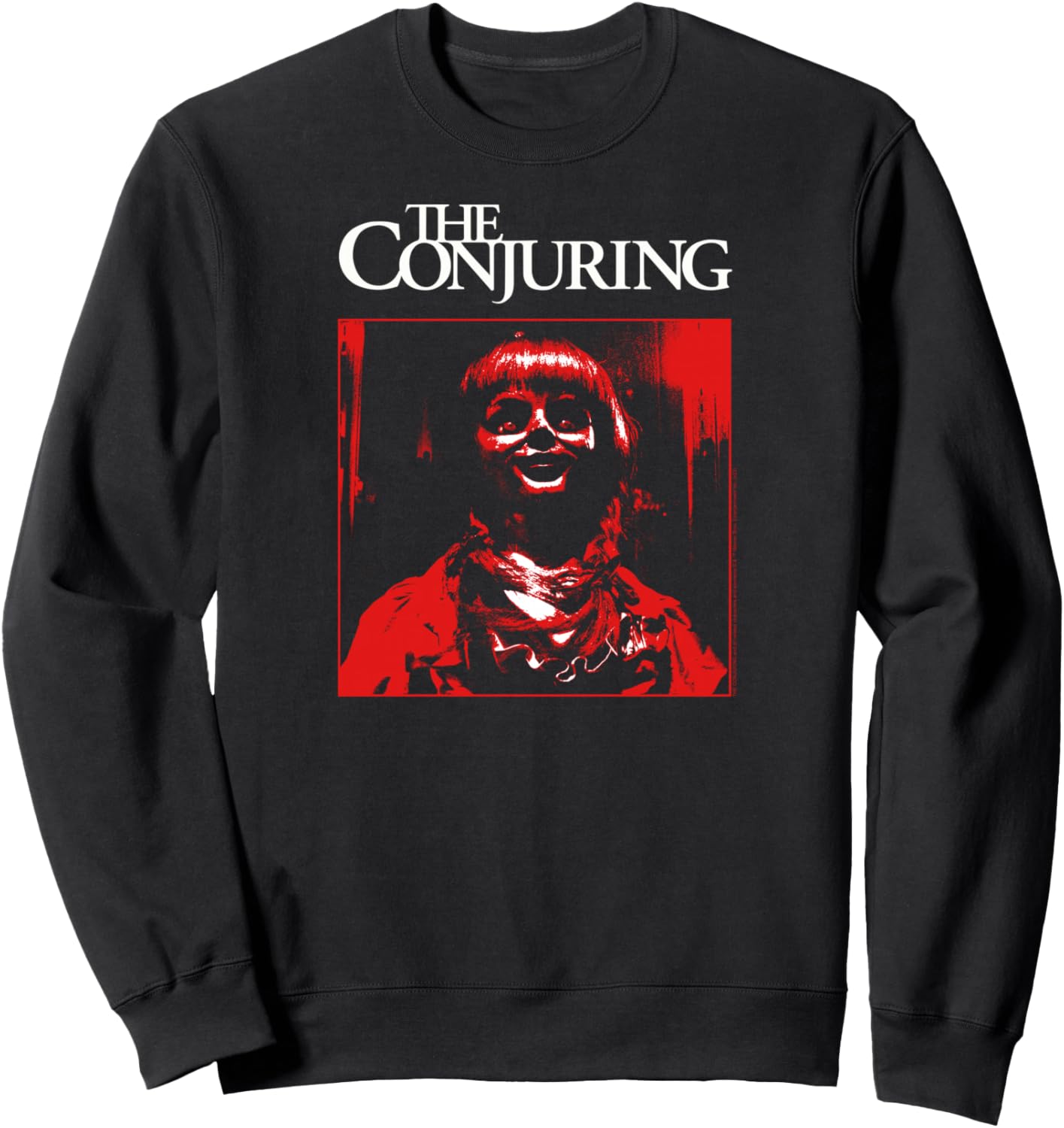 The Conjuring Red Annabelle Photo with Logo Horror Movie Sweatshirt