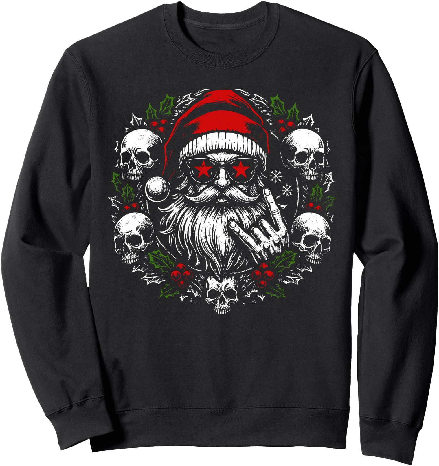 Rock & Roll Santa Creepy Wreath Gothic Christmas Sweatshirt