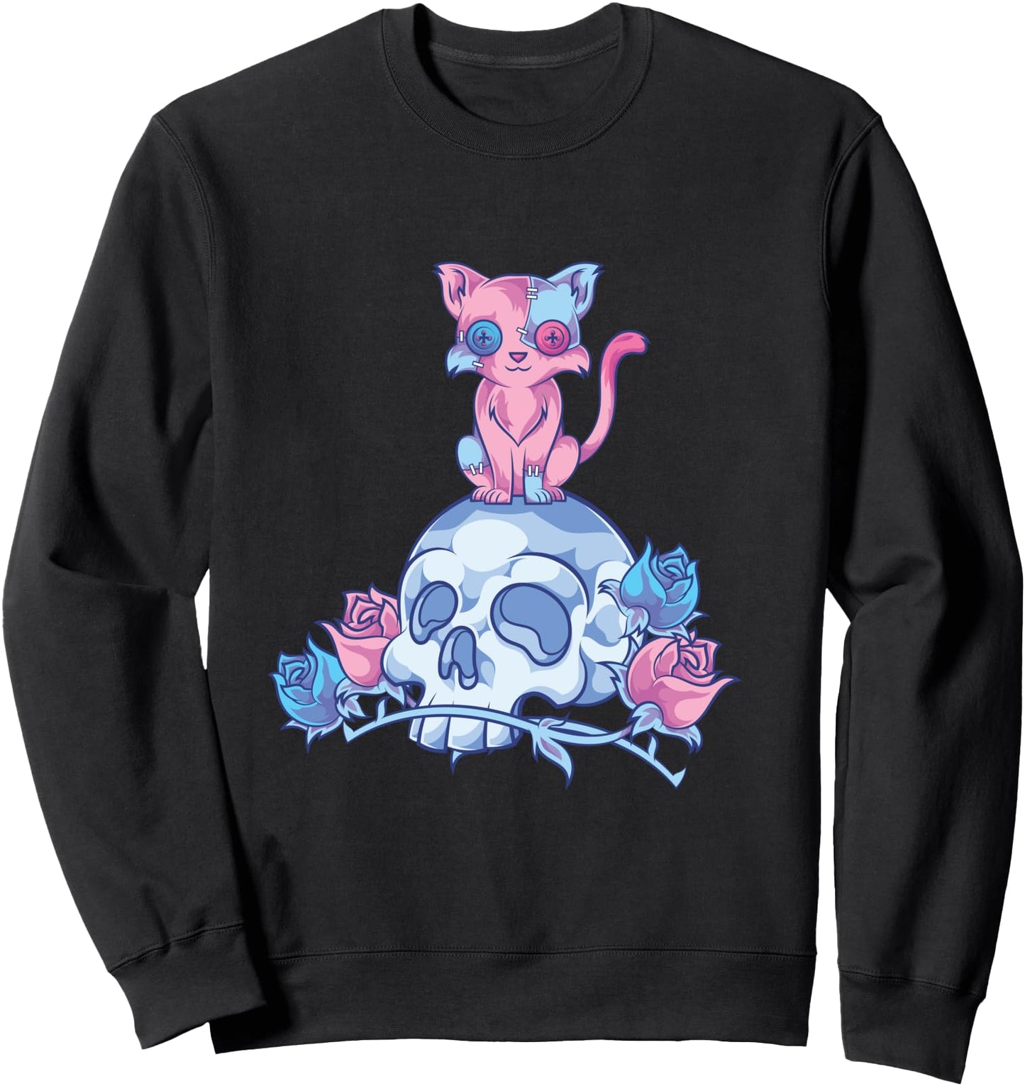 Creepy Skull Kawaii Cat Japanese Anime Animal Pastel Goth Sweatshirt