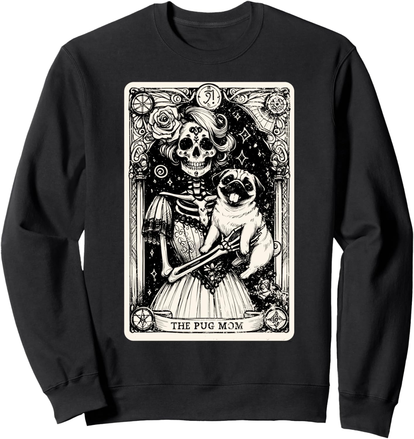 Vintage Skeleton Pug Mom Tarot Card Witchy Vibes Pug Lover Sweatshirt