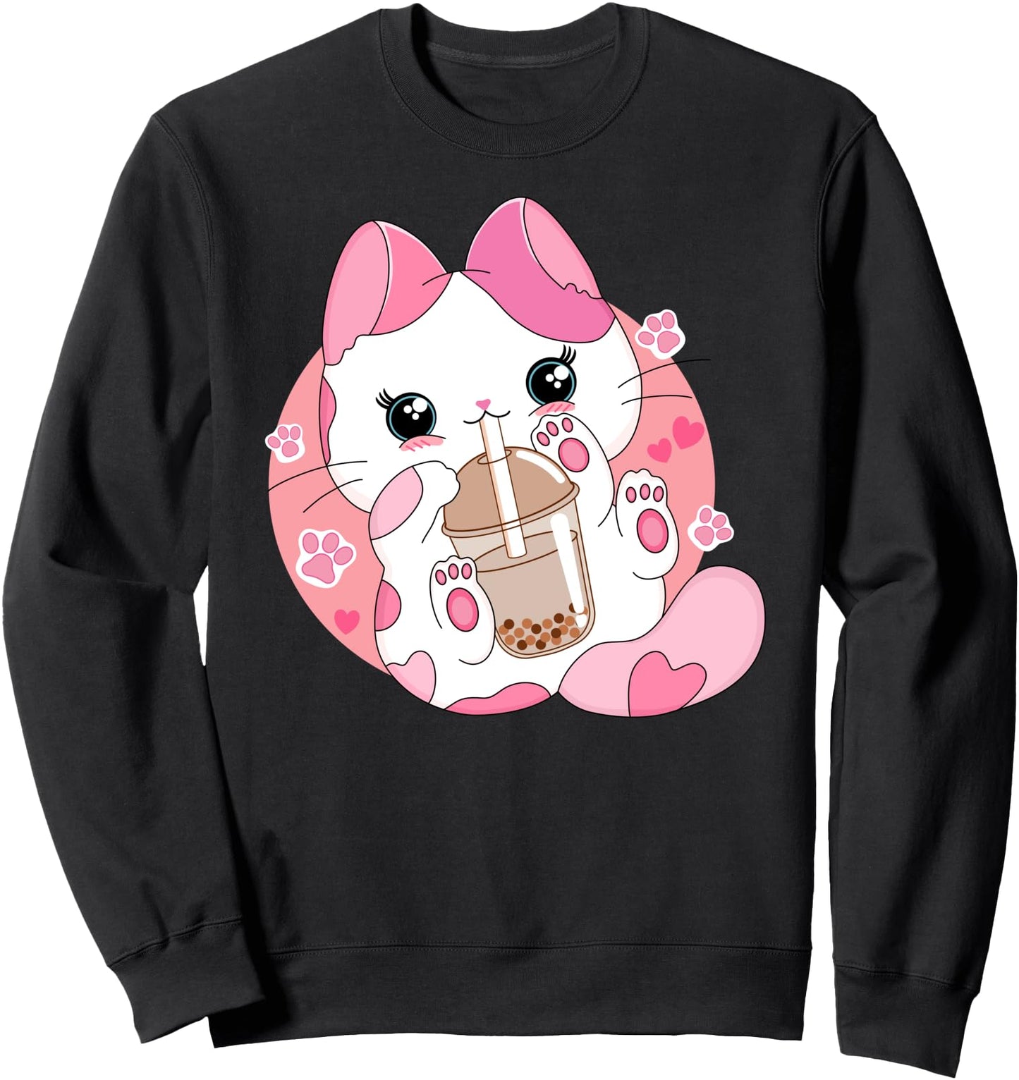 Anime Kawaii Cat Drinking Boba Bubble Tea Cute Japanese Neko Sweatshirt
