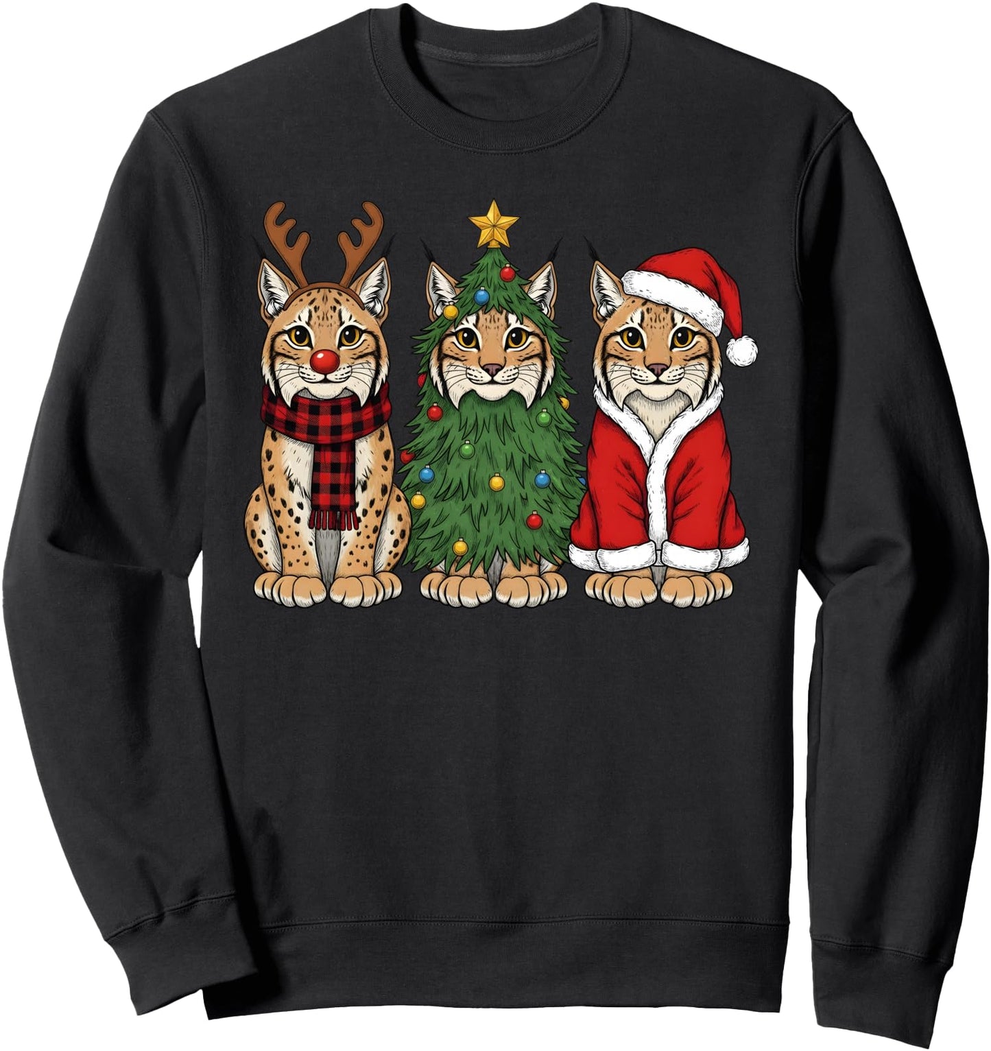 Retro Christmas Lynx Santa Reindeer Wild Cat Sweatshirt