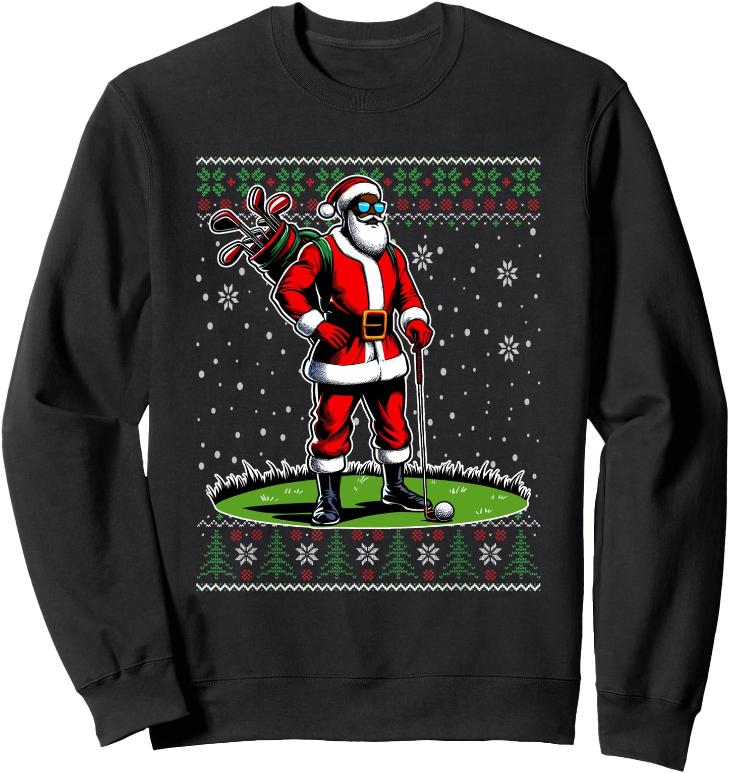 Christmas African American Santa Golf Ugly Christmas Sweater Sweatshirt
