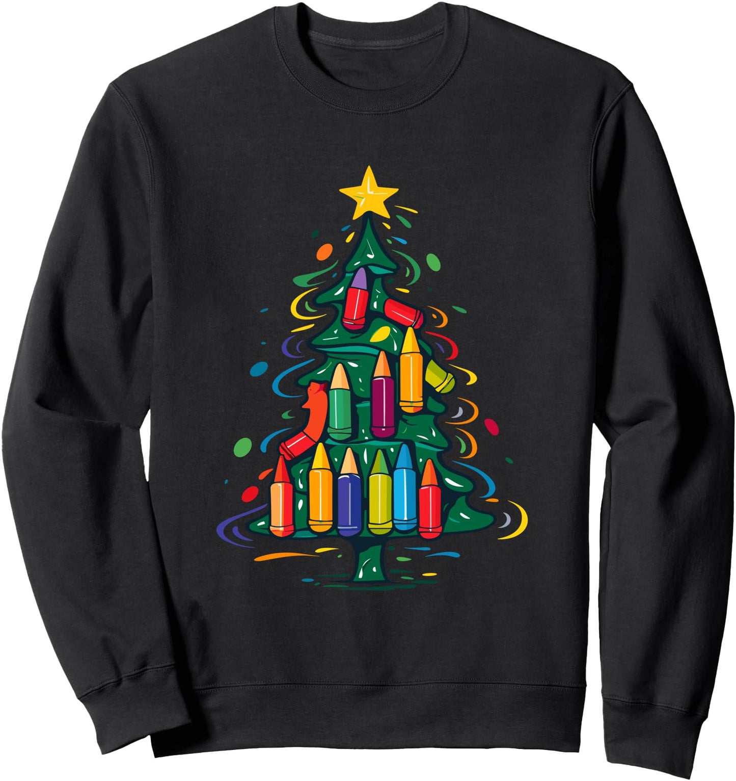 Colored Crayons Christmas Tree Sweatshirt