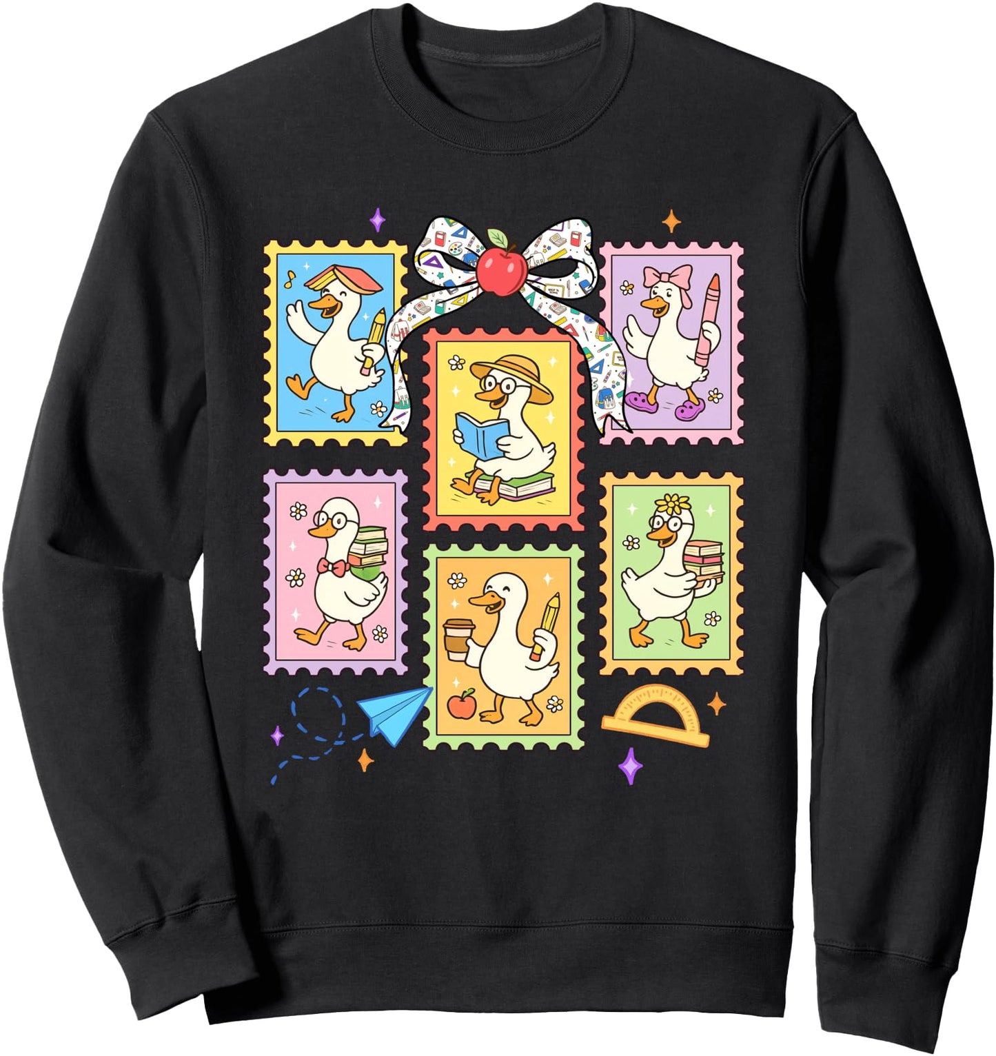 Back To School Teacher Silly Goose Coquette Bow Stamps Sweatshirt