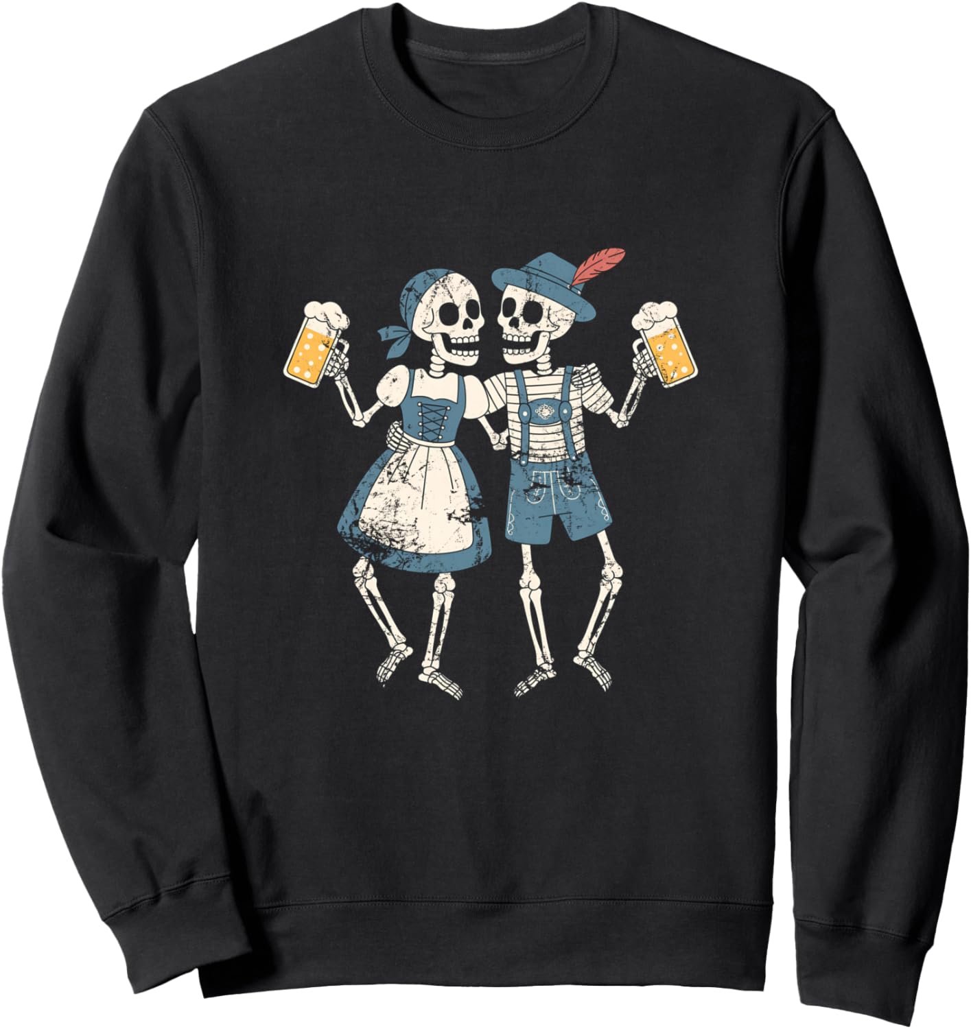 Funny Oktoberfest Skeleton Couple Drinking Beer Humor Prost Sweatshirt
