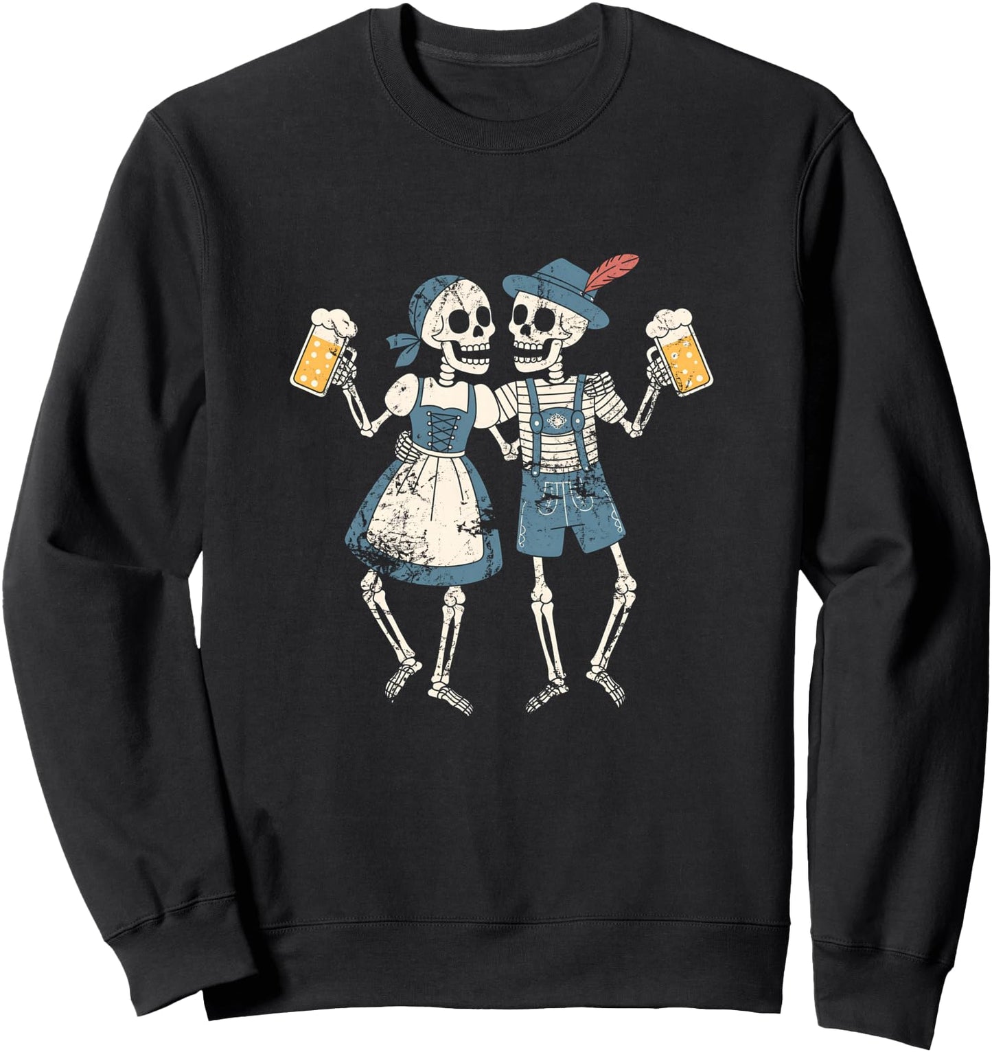 Funny Oktoberfest Skeleton Couple Drinking Beer Humor Prost Sweatshirt