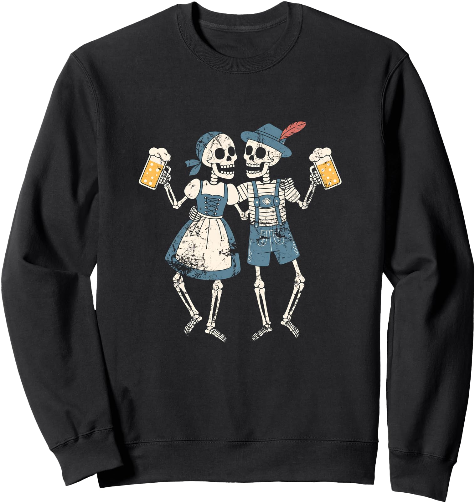 Funny Oktoberfest Skeleton Couple Drinking Beer Humor Prost Sweatshirt