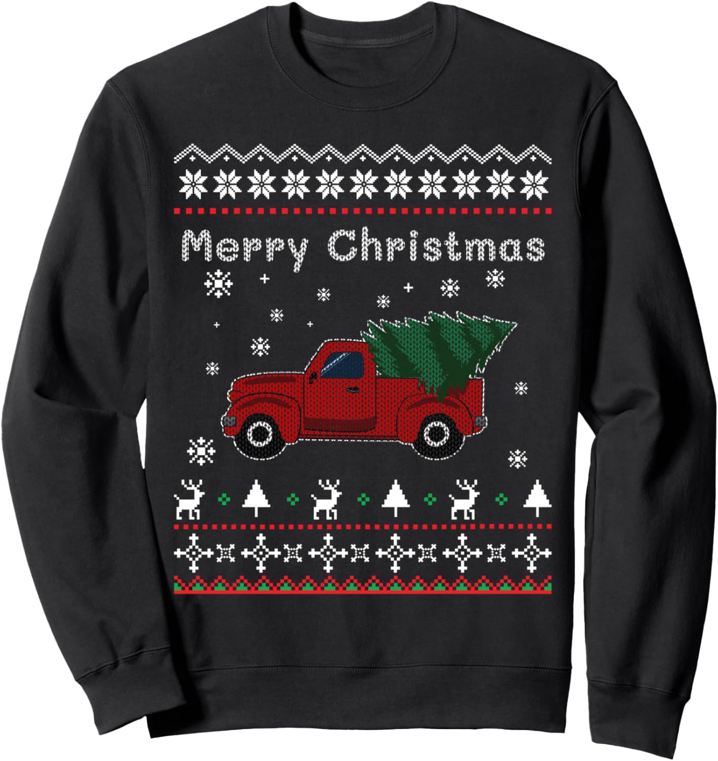 Merry Christmas Red Pickup Truck with Xmas Tree Funny Ugly Sweatshirt