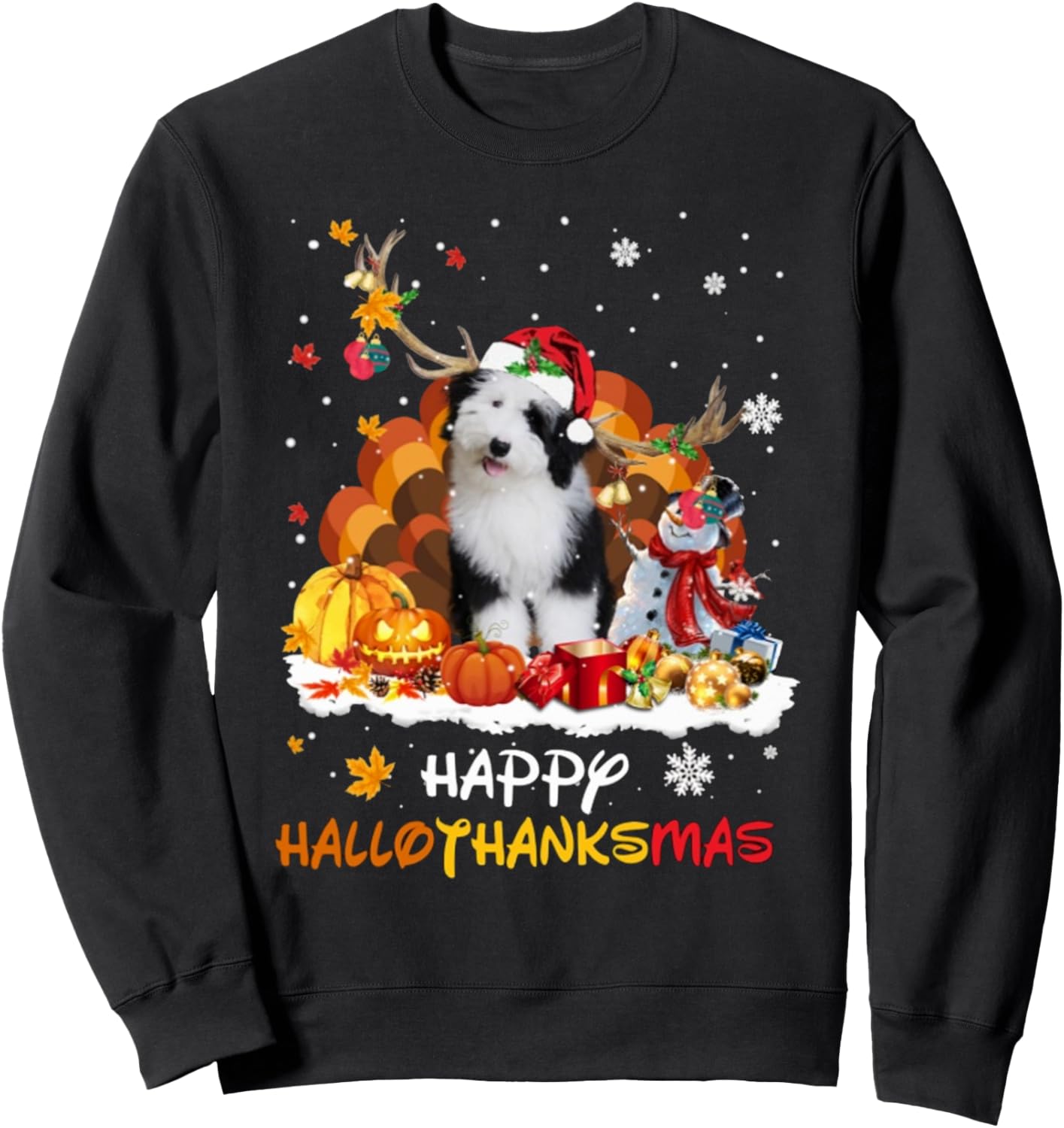 Sheepadoodle Happy HalloThanksMas Halloween Thanksgiving Sweatshirt