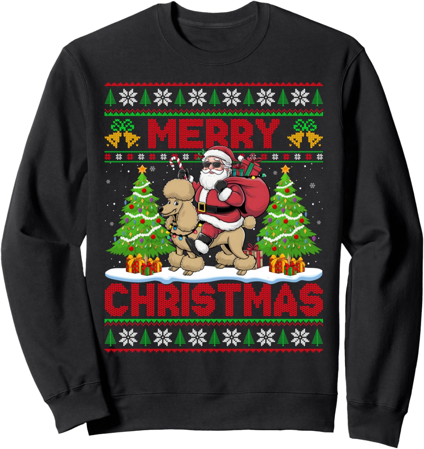 Funny Santa Riding Poodle Ugly Christmas Sweaters Dog Xmas Sweatshirt