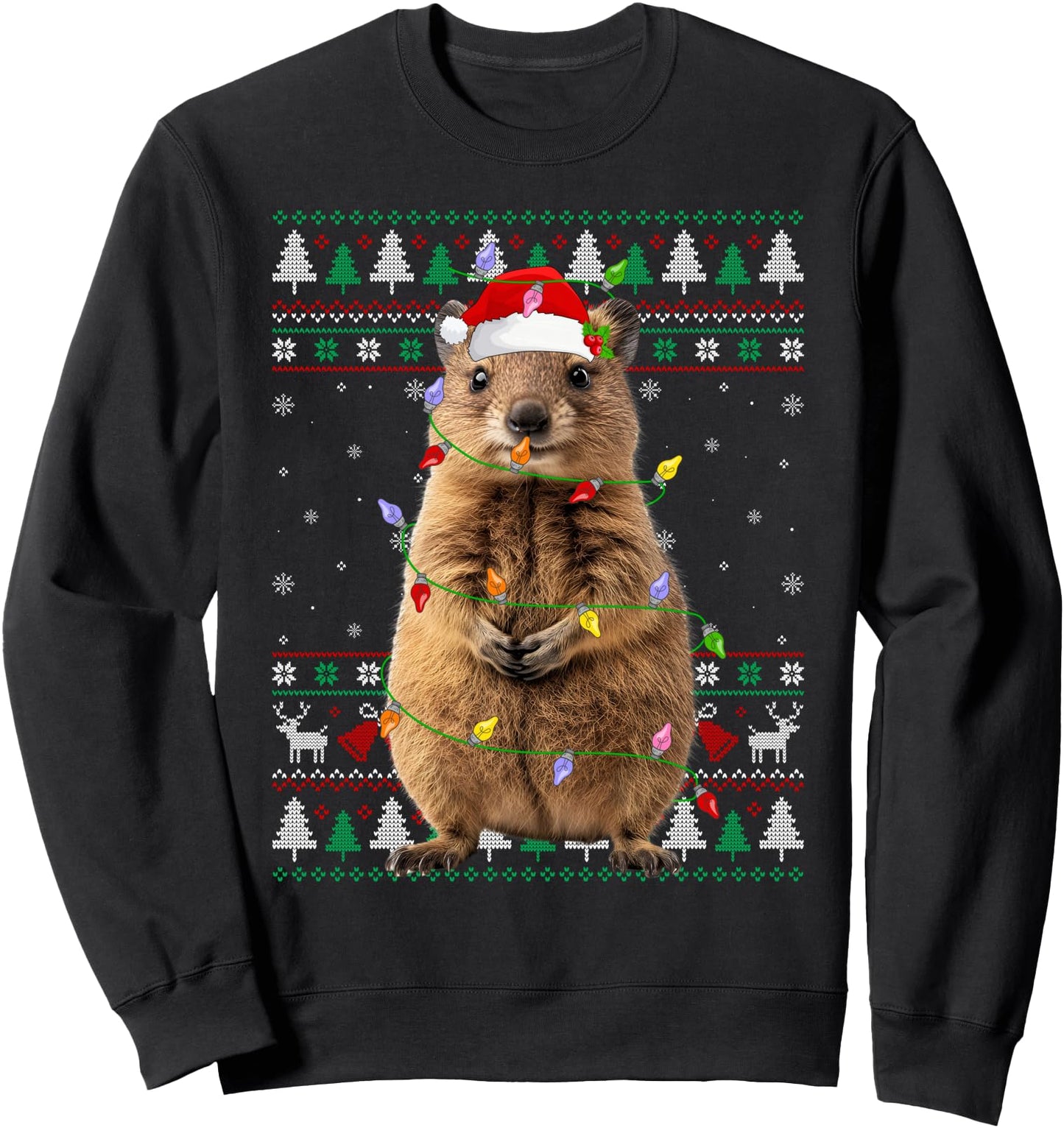 Quokka Christmas Lights Ugly Sweater Santa Hat Quokka Xmas Sweatshirt