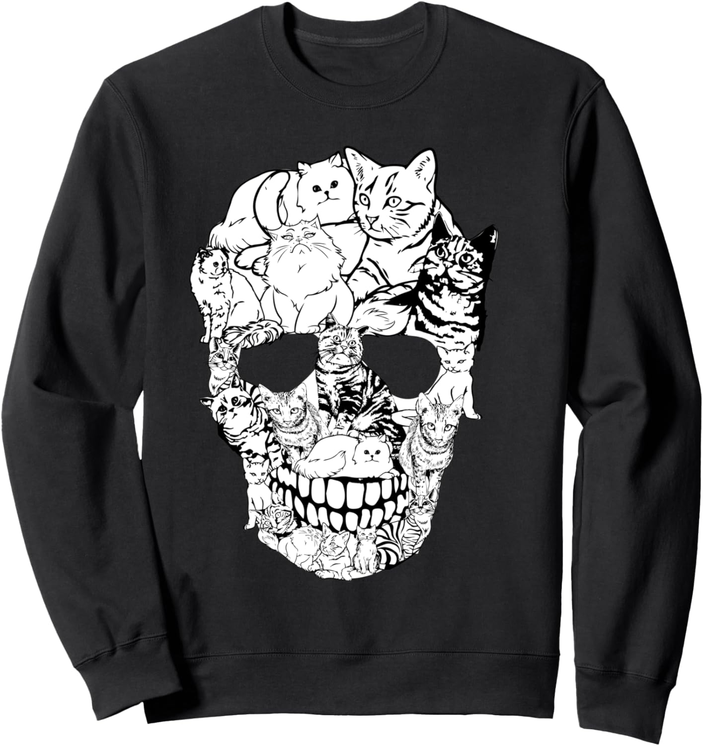 Cat Skull Sweatshirt - Cat Skeleton Sweater Shirt Halloween Sweatshirt
