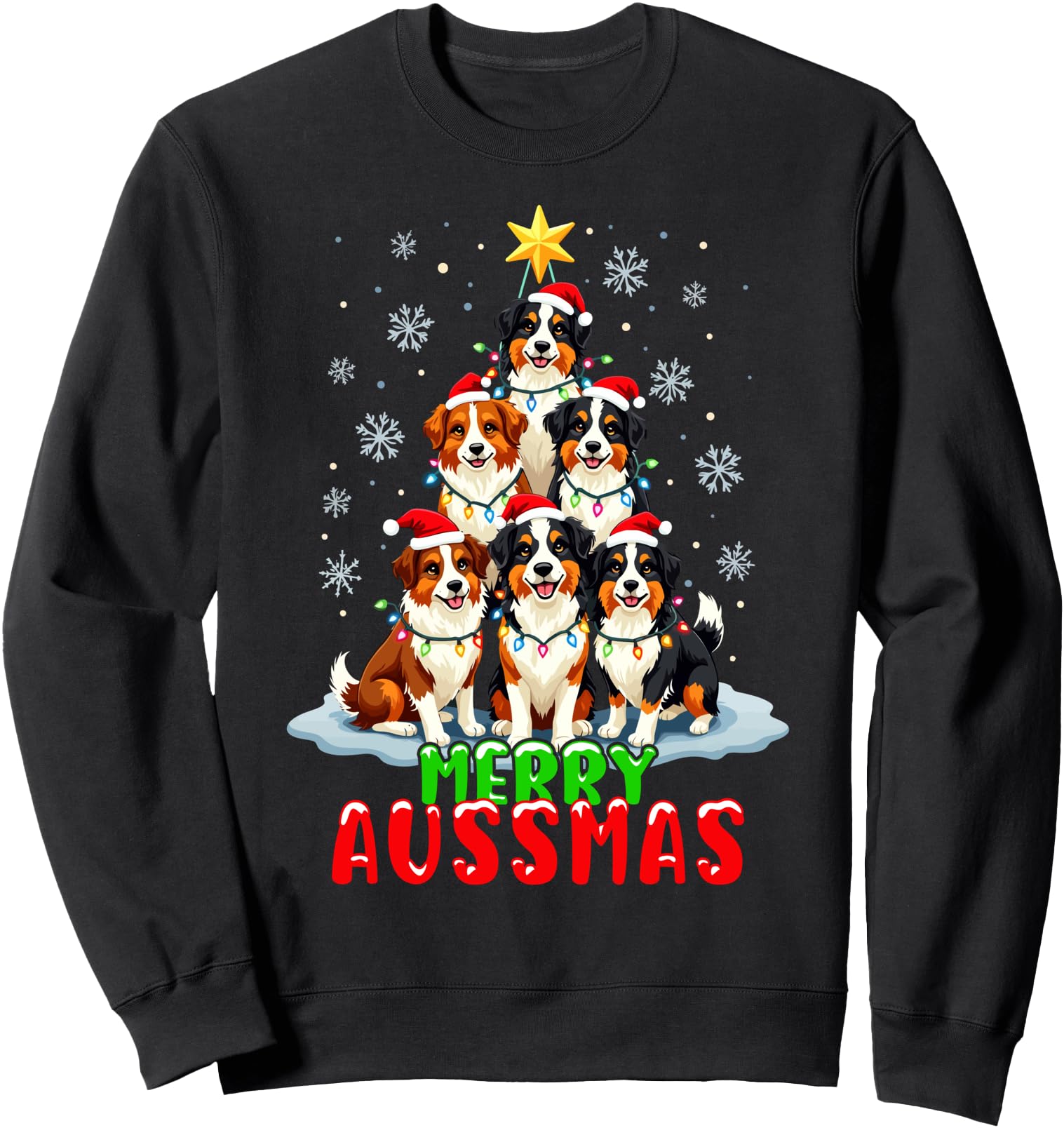 Merry Aussmas Australian Shepherd Christmas Tree Dog Lovers Sweatshirt