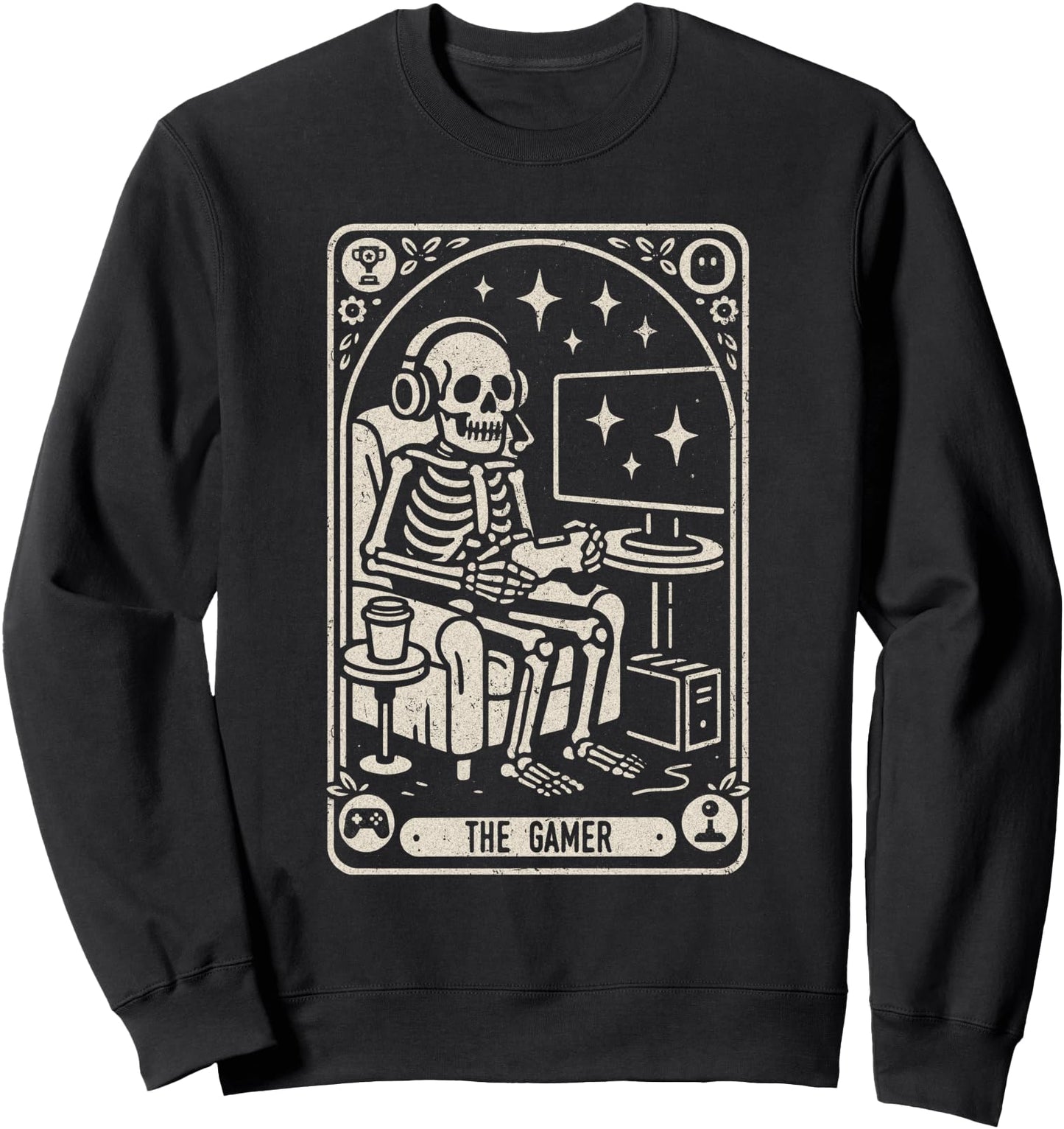 Gaming Skeleton Tarot Card Style Funny The Gamer Halloween Sweatshirt