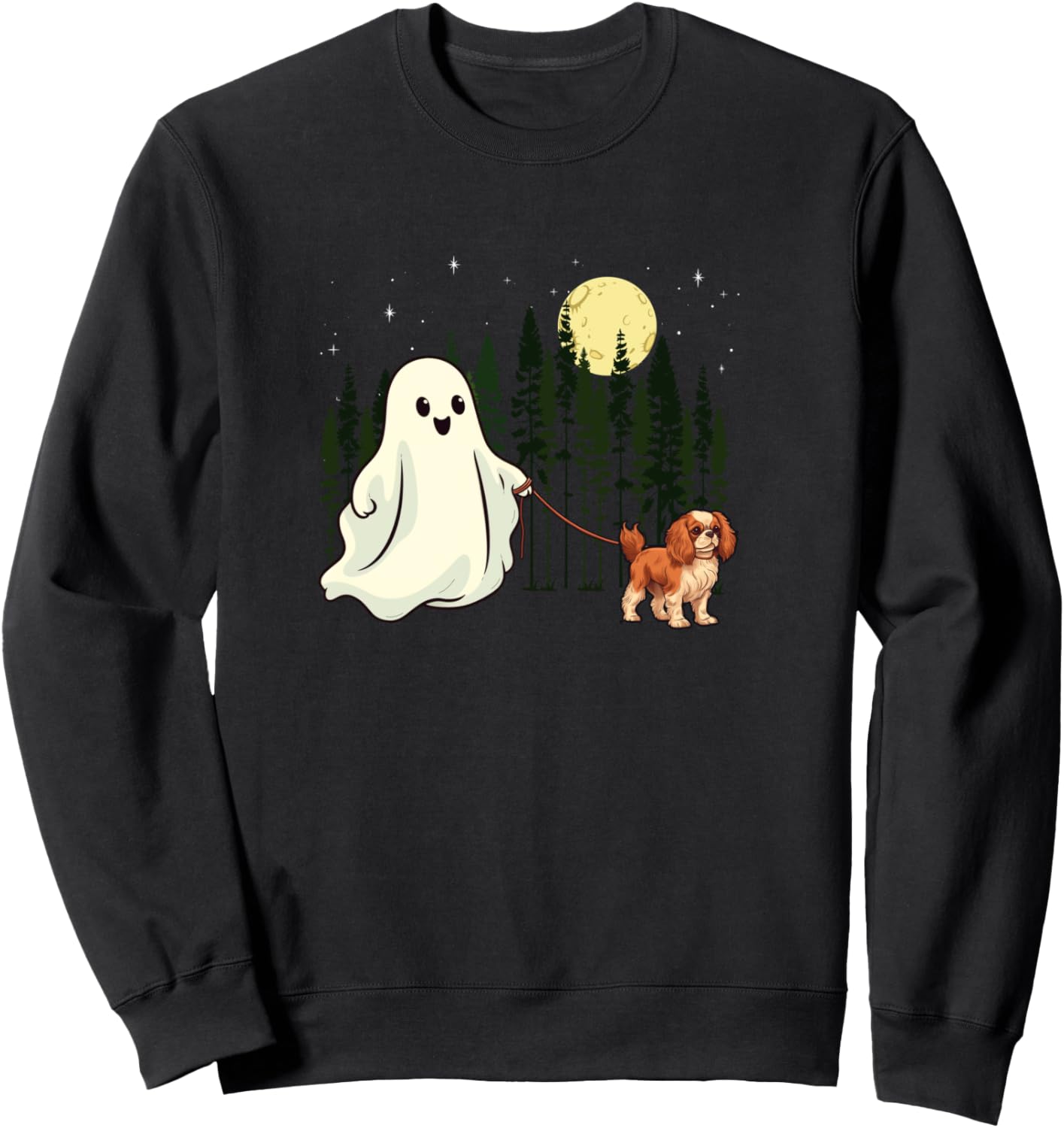 Cavalier King Charles Spaniel Walking Ghost Halloween Funny Sweatshirt