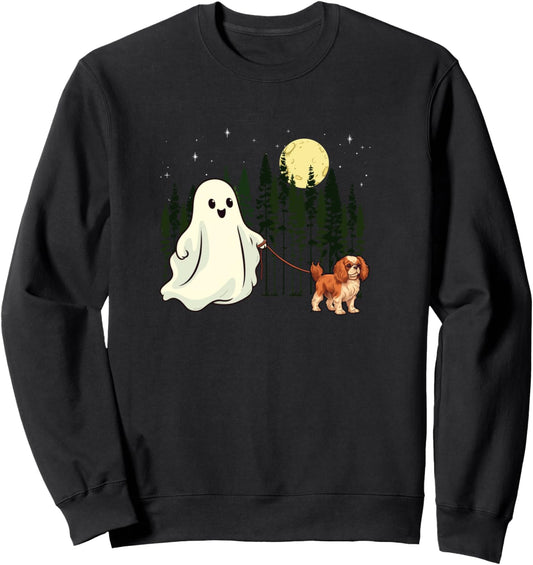 Cavalier King Charles Spaniel Walking Ghost Halloween Funny Sweatshirt