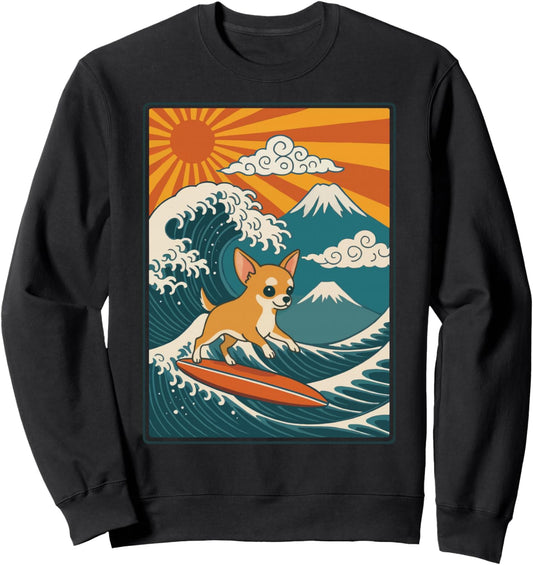 Chihuahua Surfing Japanese Wave Sweatshirt